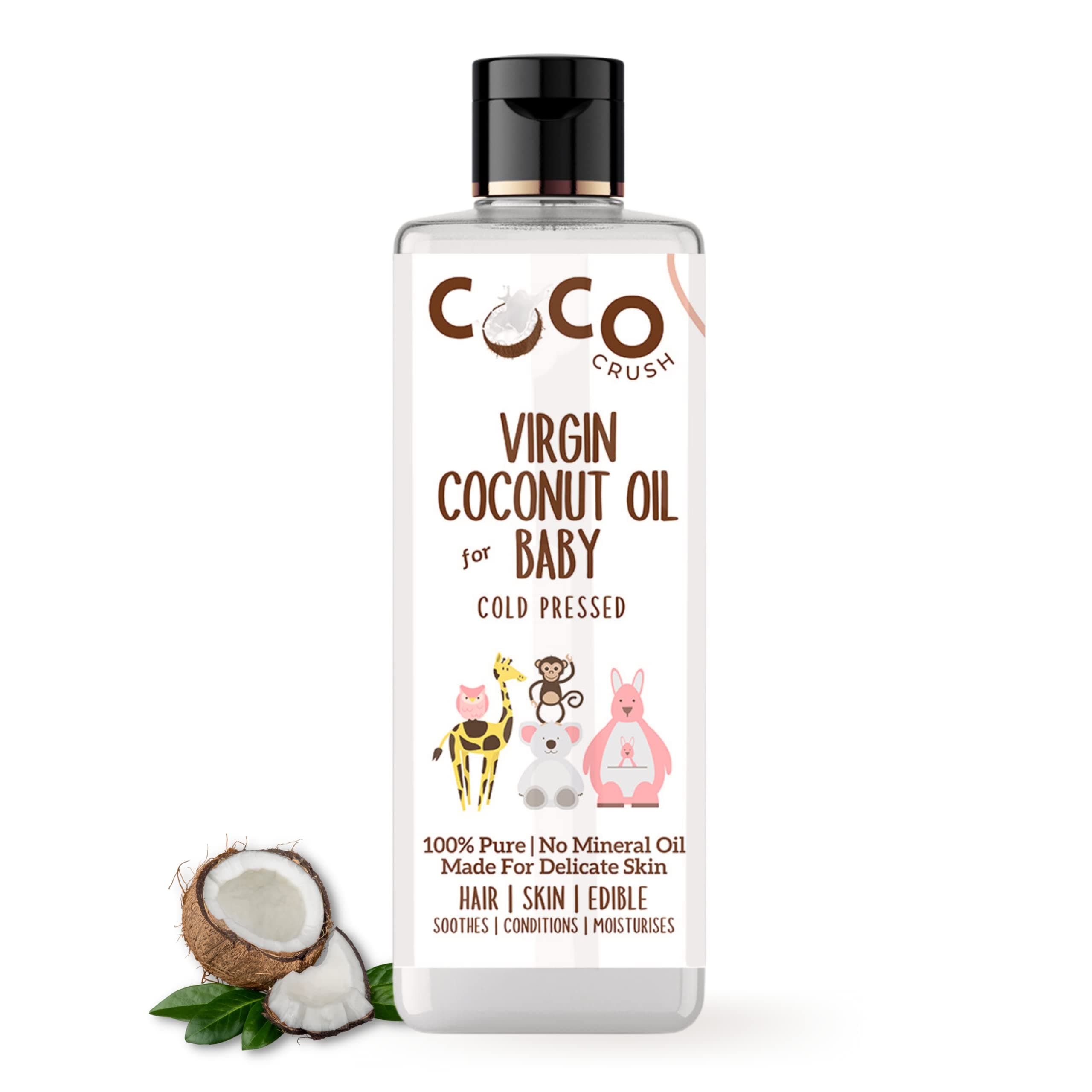 Coco Crush Virgin Coconut Oil for Baby Hair & Skin Massage | Cold Pressed & Natural | Prevents Diaper Rash, Certified Organic (200ML)