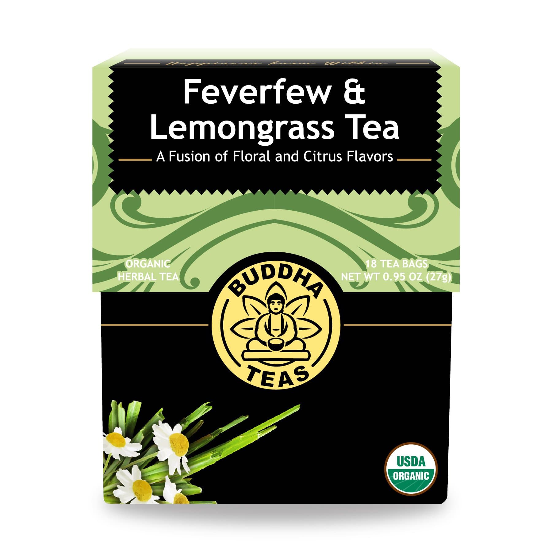 Feverfew & Lemongrass - Organic Herbal Tea - For Cognitive Balance & Overall Health - With Essential Minerals & Vitamins - Caffeine Free - 100% Kosher & Non-GMO - 18 Tea Bags (Pack of 1)