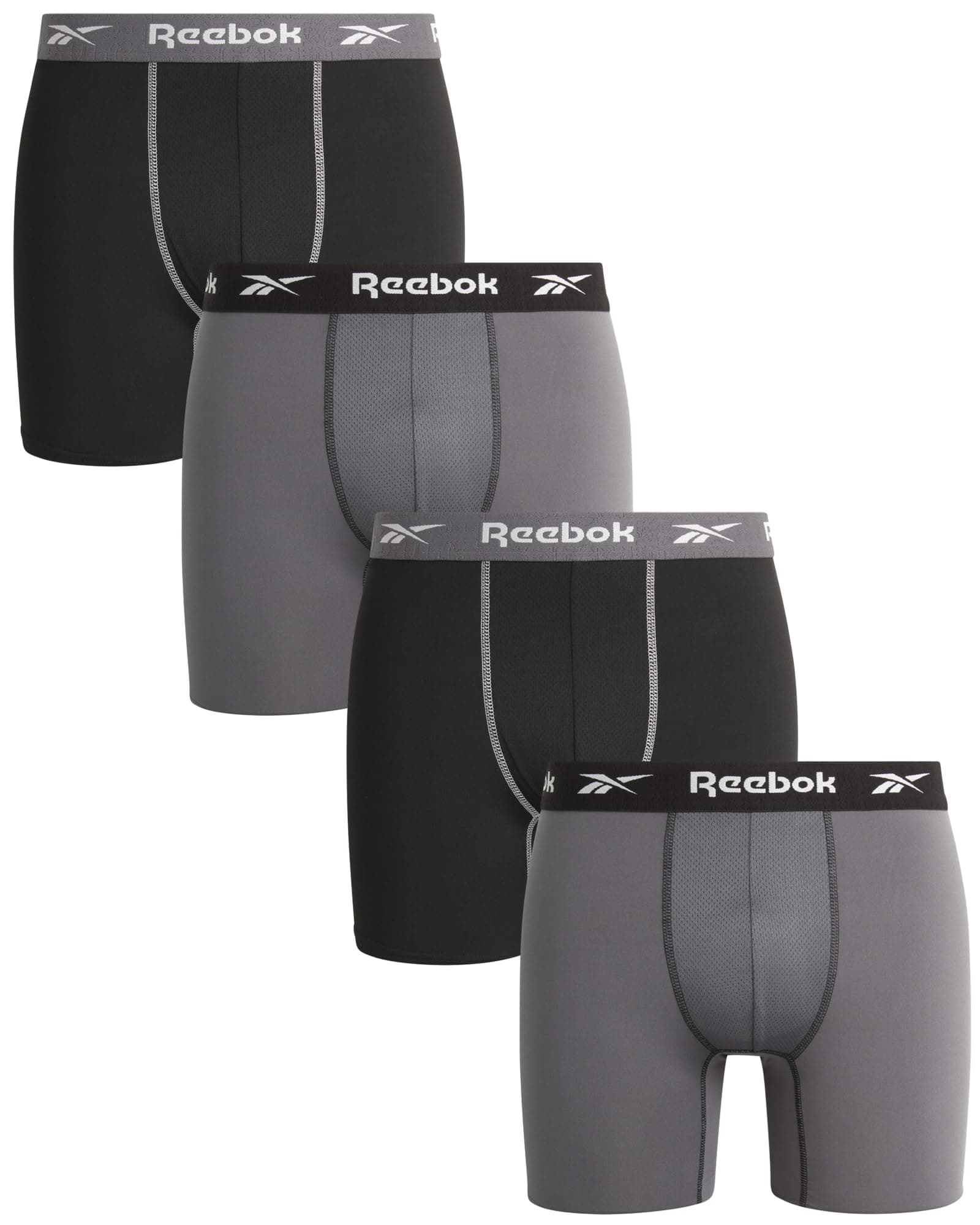 Reebok Men's Boxer Briefs - 4 Pack 6'' Inseam Stretch Performance Underwear Quick Dry Moisture Wicking Boxers