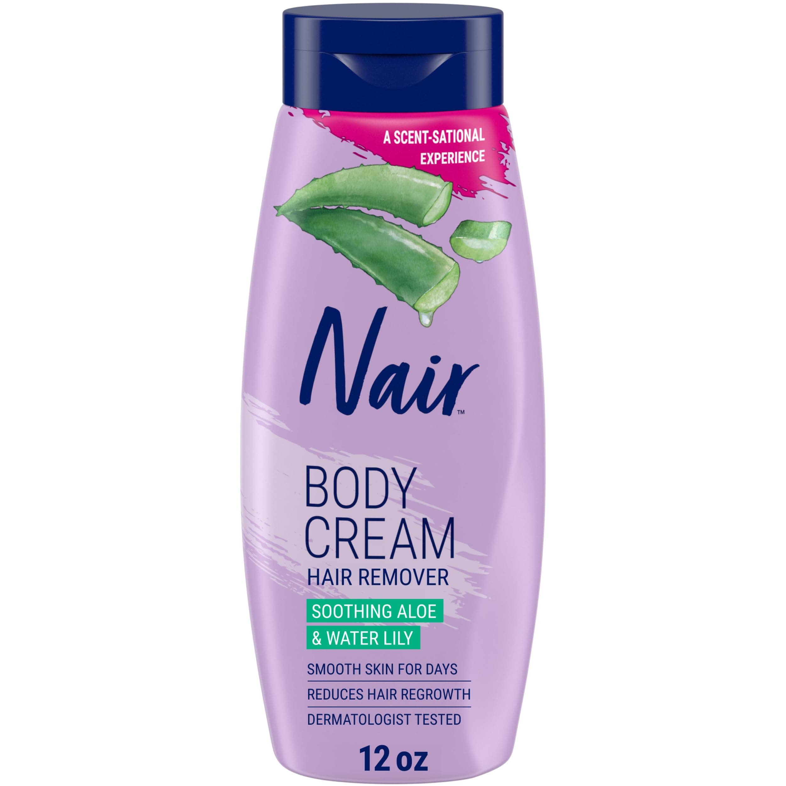 Nair Body Cream Hair Remover, Soothing Aloe and Water Lily, Dermatologist Tested Body Hair Removal Cream, with Evolved Ingredients, 12 Oz - Amazon Exclusive Size