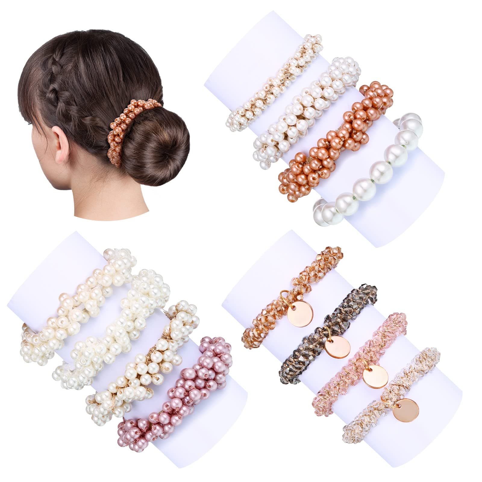 12 Pieces Beaded Bracelet Style Pearl Hair Ties Hair Bands Scrunchies for Women and Girls