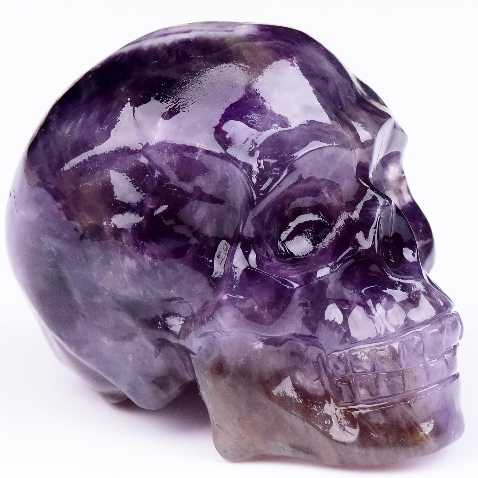 QLRSUXN 2 Inch Dream Amethyst Crystal Skulls Decor,Human Skull Sculpture Statues Healing Crystal Decor,Halloween Skull Figurines,Home Office Decoration Christmas Meditation Gifts for Men Women