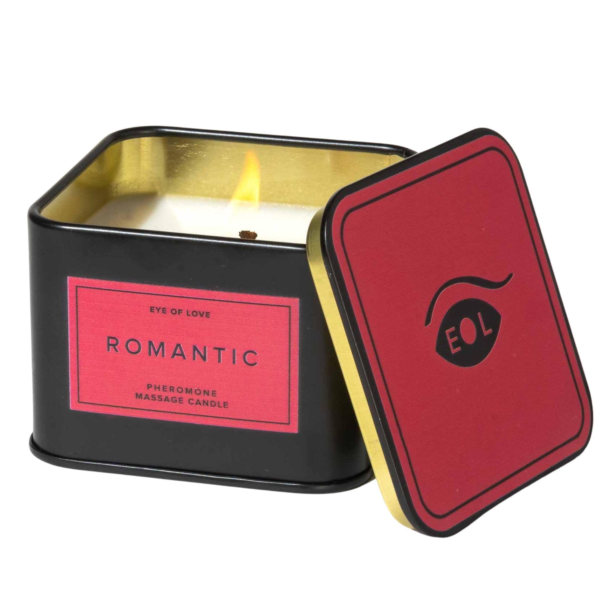 Eye of Love Romantic Pheromone Massage Oil Candle for Men - Shea Butter Base to Attract Women - 5 fl oz / 150ml - Includes Free Romantic Pheromone Parfum Sample
