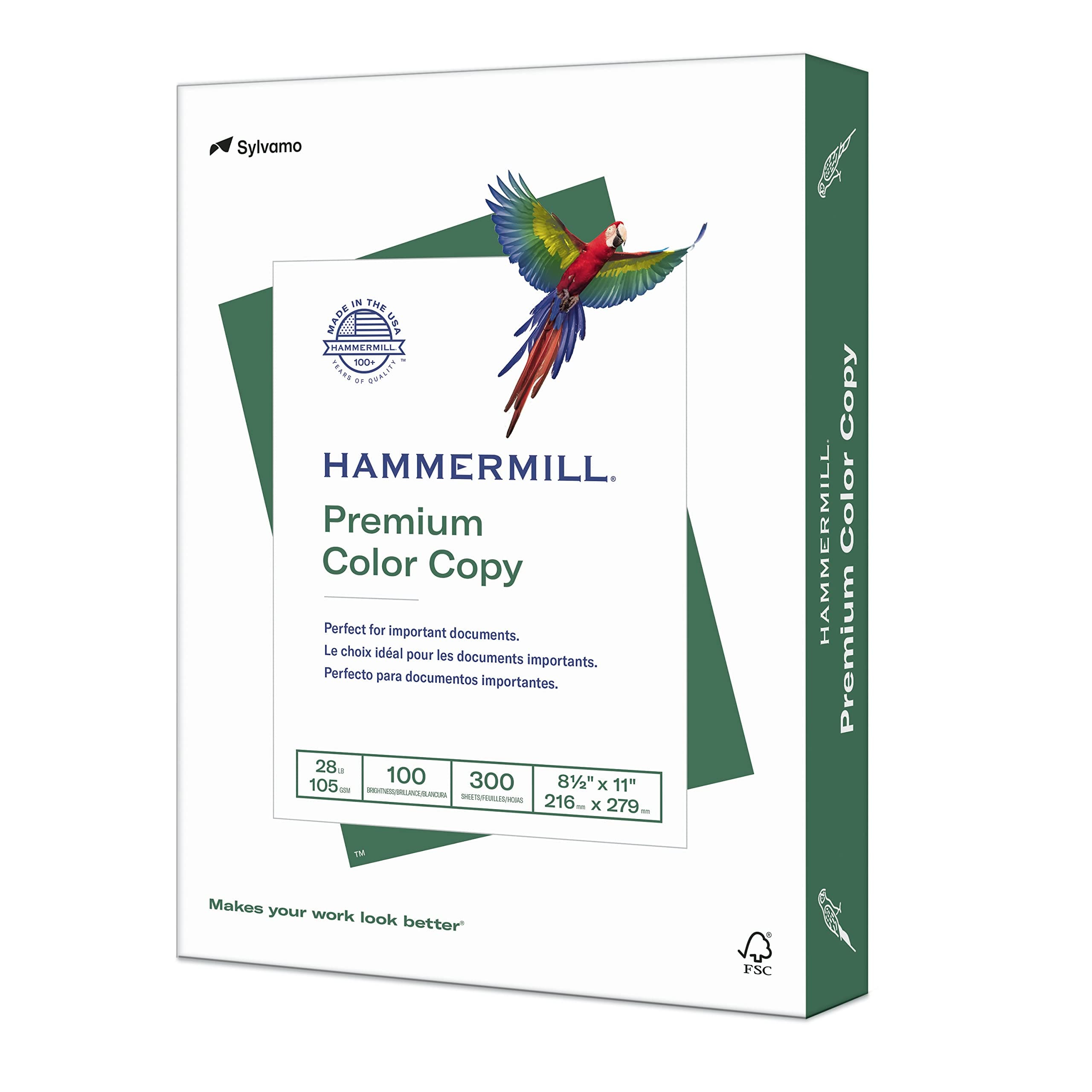 Hammermill Printer Paper, Premium Color 28 lb Copy Paper, 8.5 x 11-1 Pack (300 Sheets) - 100 Bright, Made in The USA, 102700R