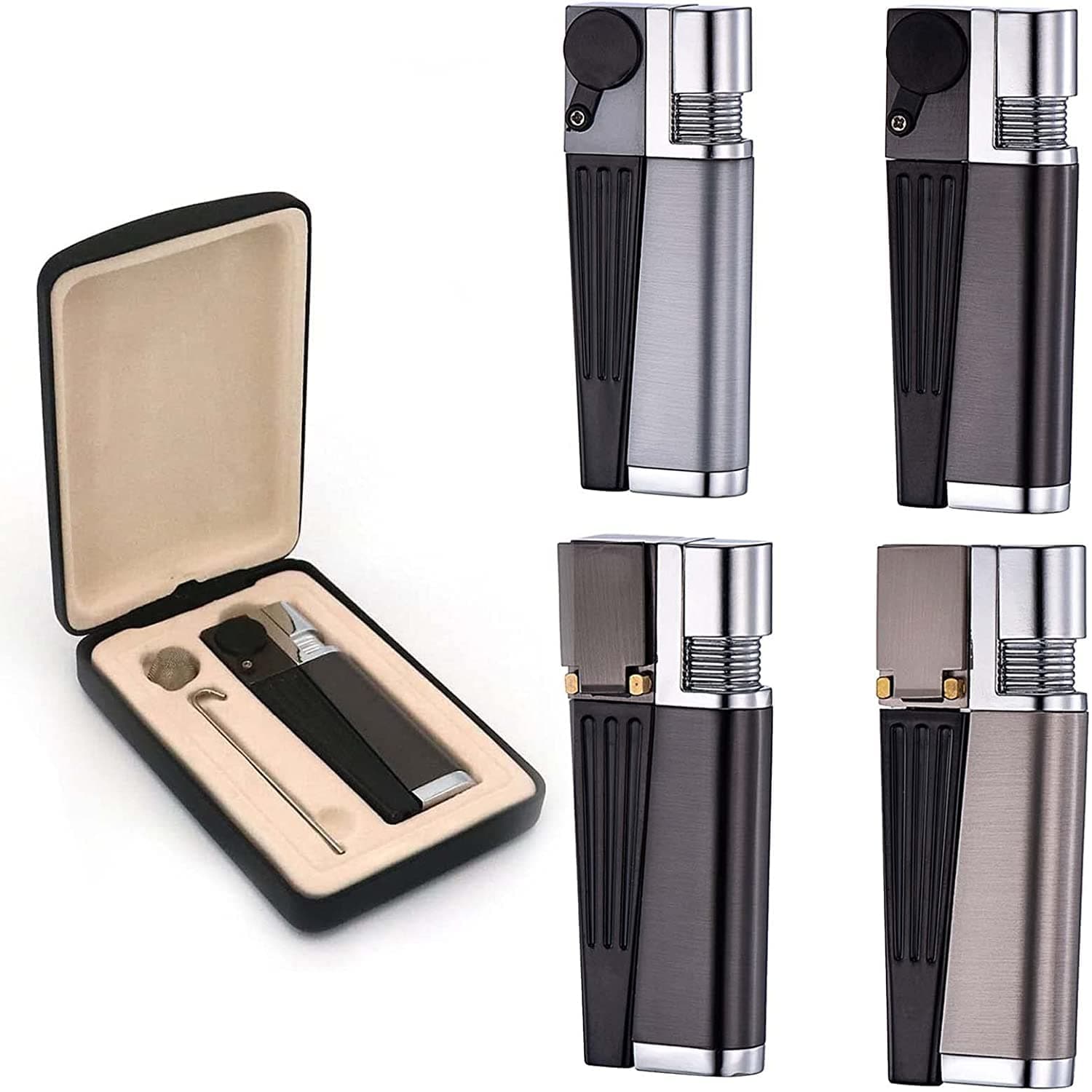 Portable Hitter Lighter, 2 in 1 Metal Pípe Lighter with rotatable Tube, Soft Flame Lighter for Camping BBQ Kitchen (4 PCS)