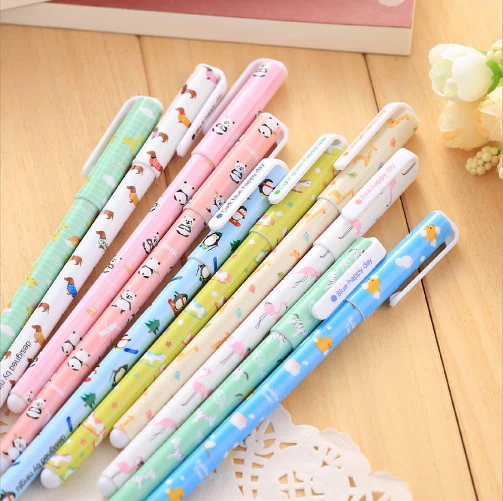 GMissT Colorful Gel Ink Pen Watercolor 0.38 mm Korean Cartoon Rollerball Pens Pack of 10 Animal Pattern
