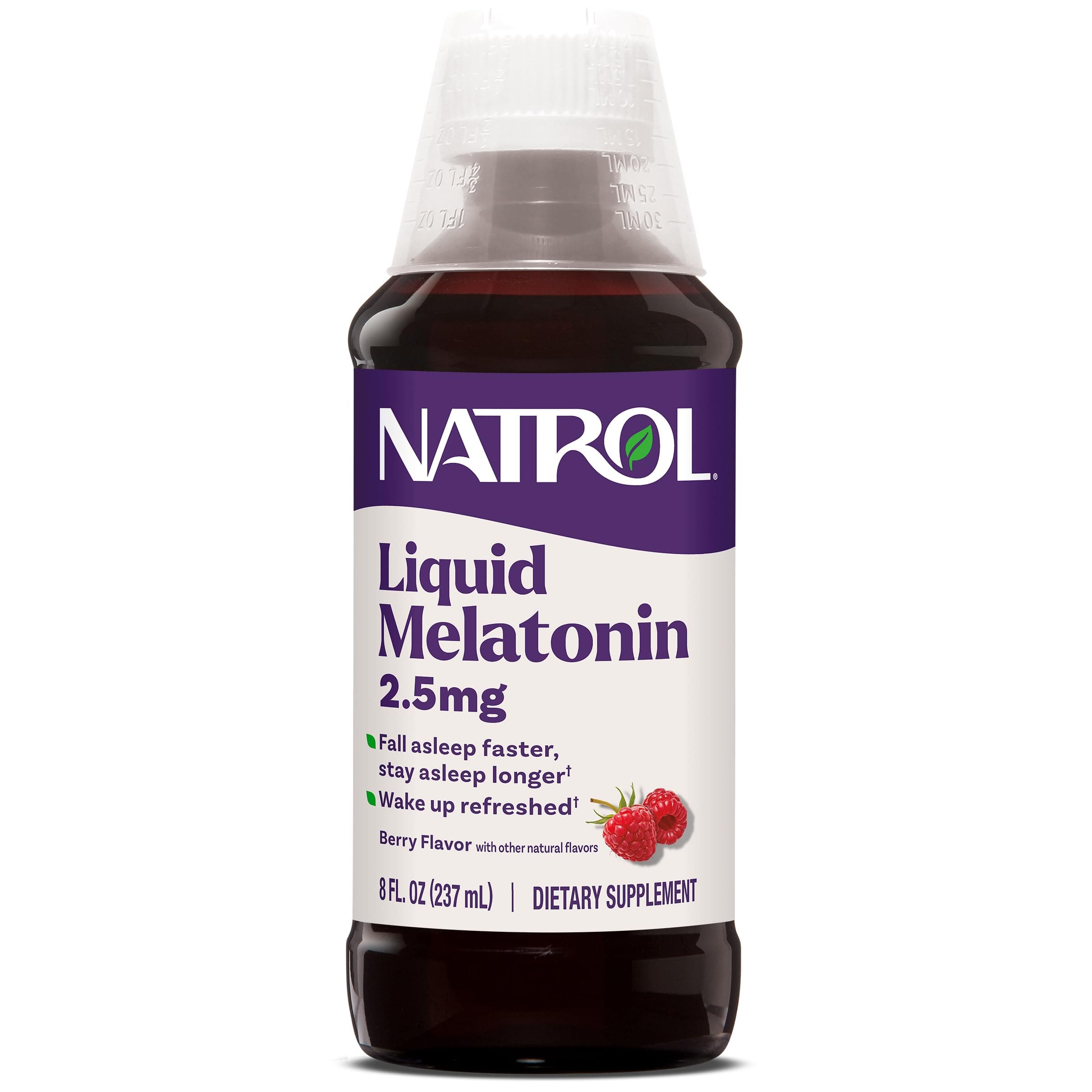 - Natrol Liquid Melatonin 2.5 mg, Adult Melatonin Supplement to Fall Asleep Faster and Stay Asleep Longer, Wake Up Refreshed, 8 FL OZ Berry-Flavored Liquid, Up to a 23 Day Supply