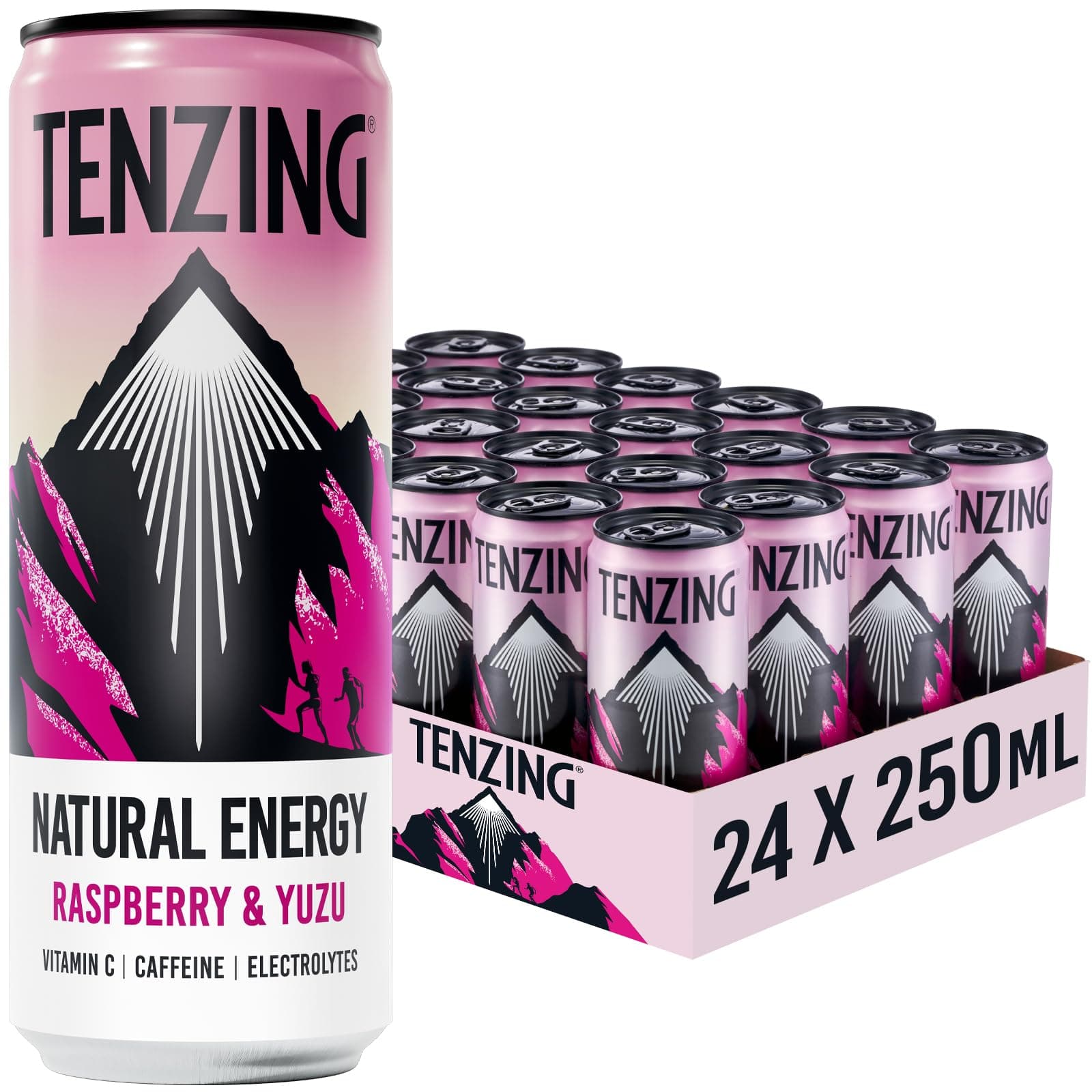 – TENZING Natural Energy Drink, Plant Based, Vegan, & Gluten Free Drink, Raspberry & Yuzu, 250ml (Pack of 24)