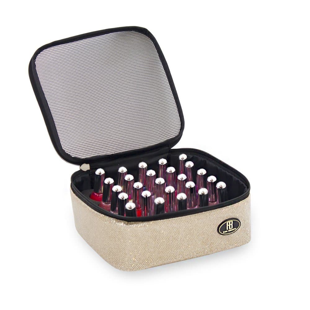 Nail Polish Case Luxury Gold Glitter Manicure Box Professional Nail Varnish Storage Case Vanity Makeup Case