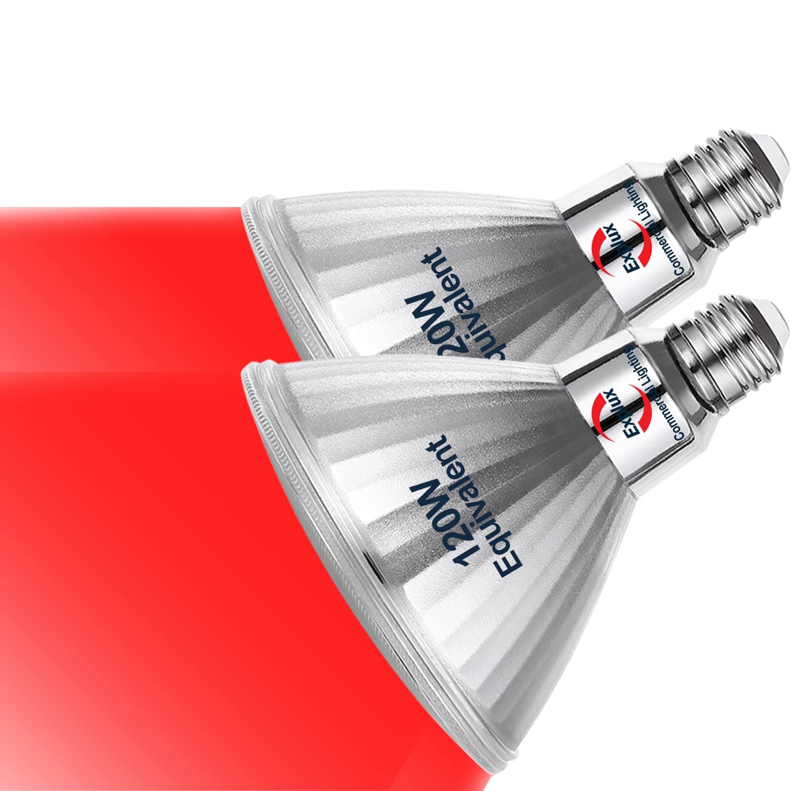 Explux Full Glass PAR38 Outdoor Flood Red Light Bulbs, 120W Equivalent Direct LED Color Emission, Weatherproof & Anti-Ageing, Dimmable, 2-Pack