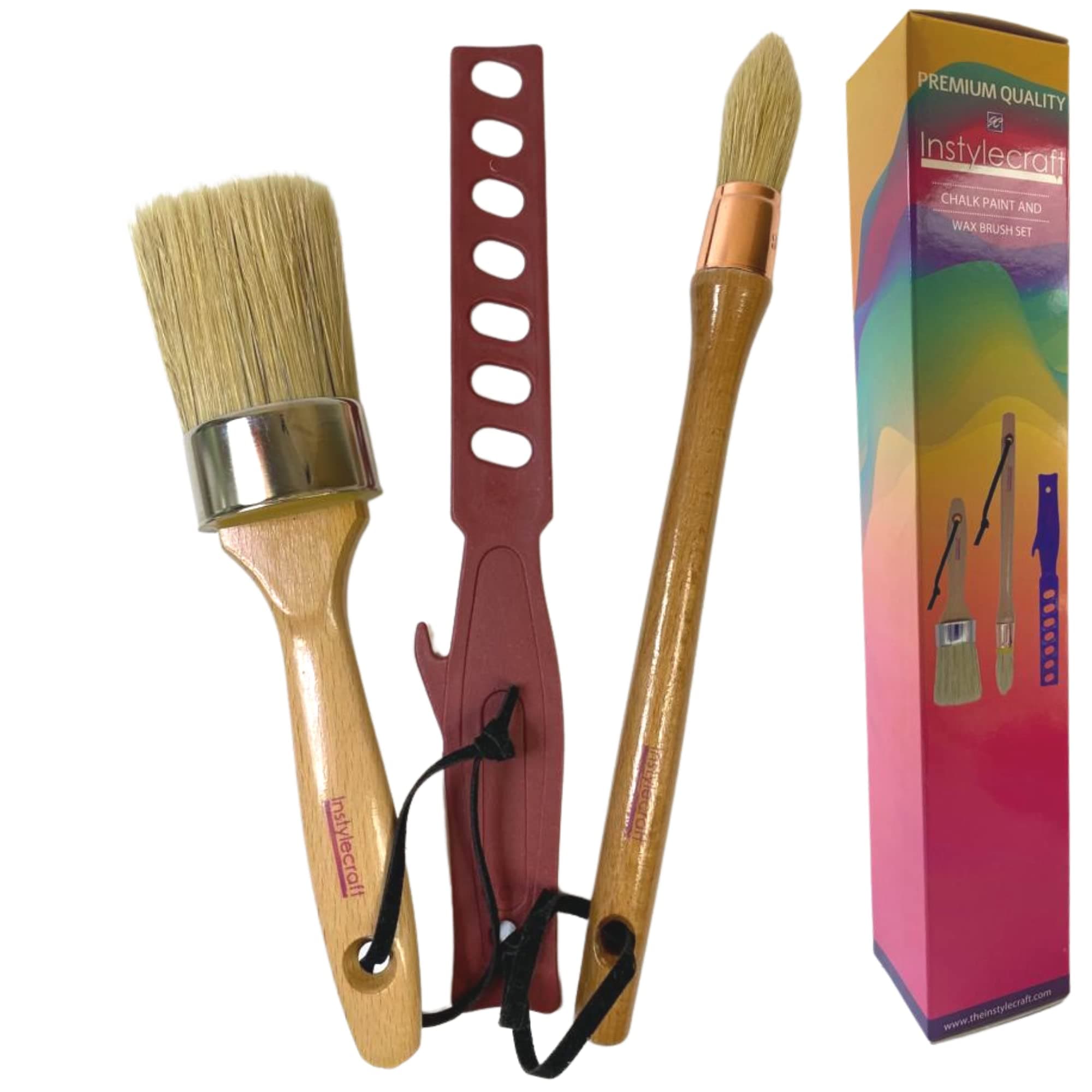 3 PC Premium Large Chalk Paint Brush and Wax Brush Set, DIY Painting, Furniture Wax |Natural Bristle Paint Brush | Chalk Paint Brushes for Furniture