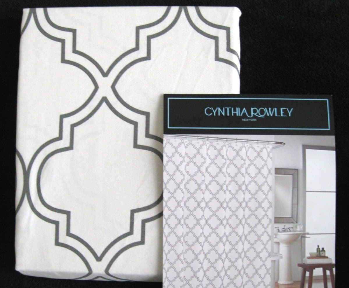 Cynthia Rowley Moroccan Quatrefoil Fabric Shower Curtain in Grey on White