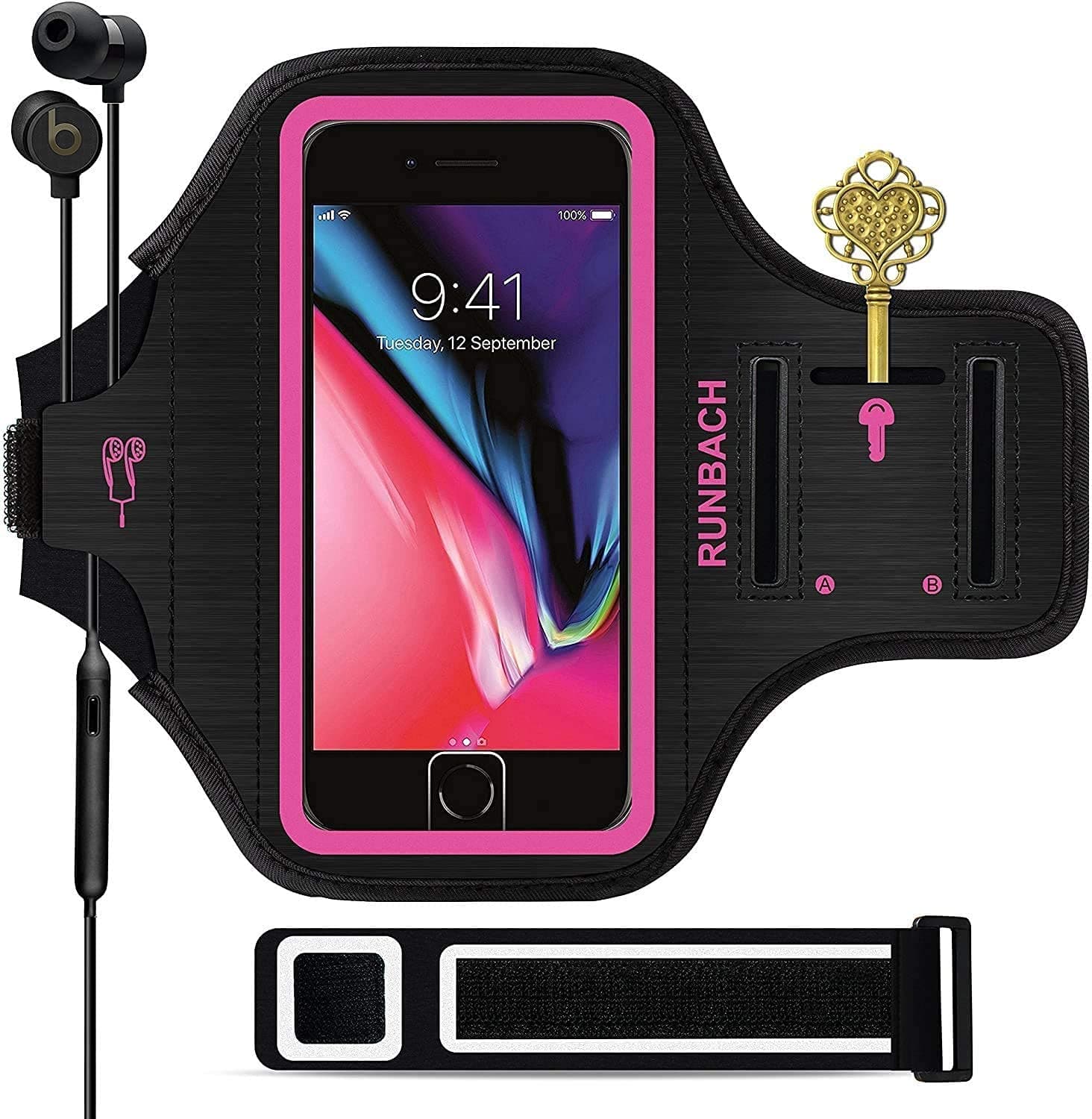 iPhone 8 Plus/iPhone 7 Plus Armband, Sweatproof Running Exercise Gym Bag with Fingerprint Touch/Key Holder and Card Slot for 5.5 Inch iPhone 6/6S/7/8 Plus (Pink)