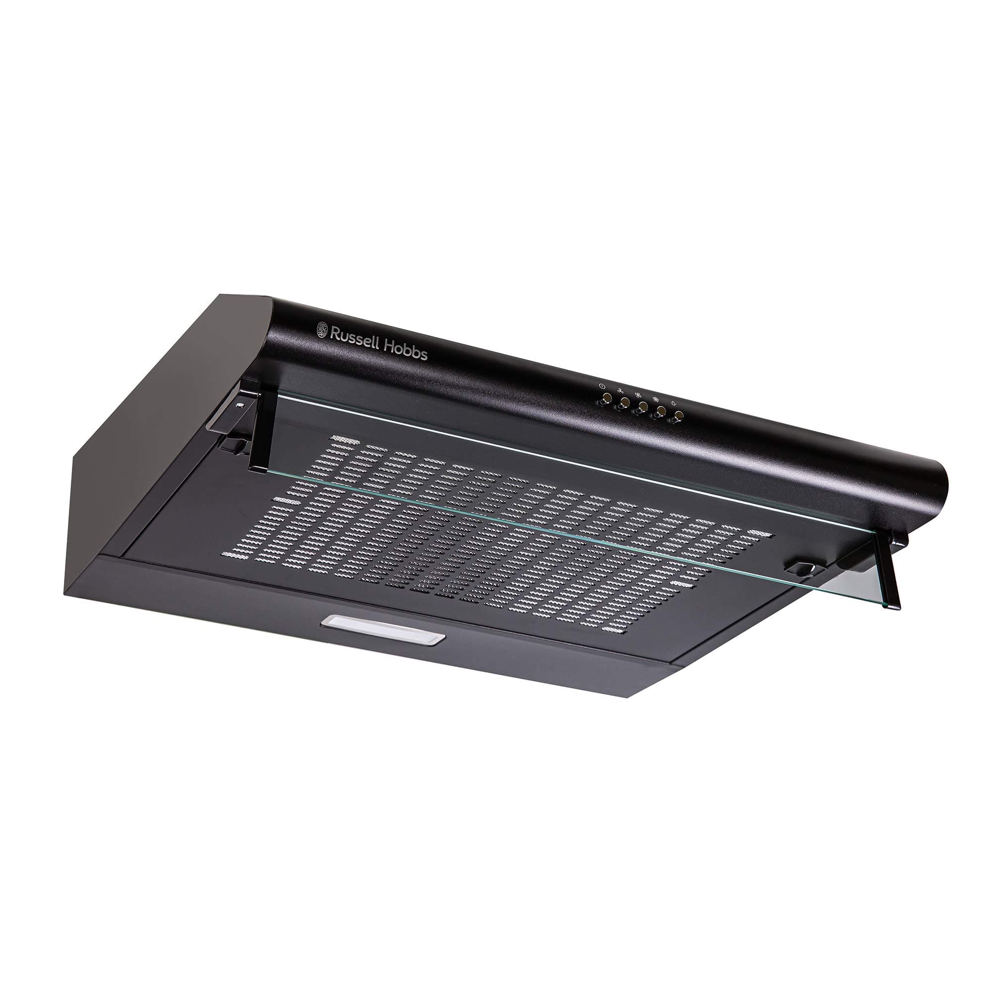 Russell Hobbs 60cm Wide Visor Cooker Hood in Black Steel, 3 Speed Settings, Washable Filters, LED Lights, Low Noise, Extraction and Recirculation, Premium Push Button Controls, RHVSRCH602B-M