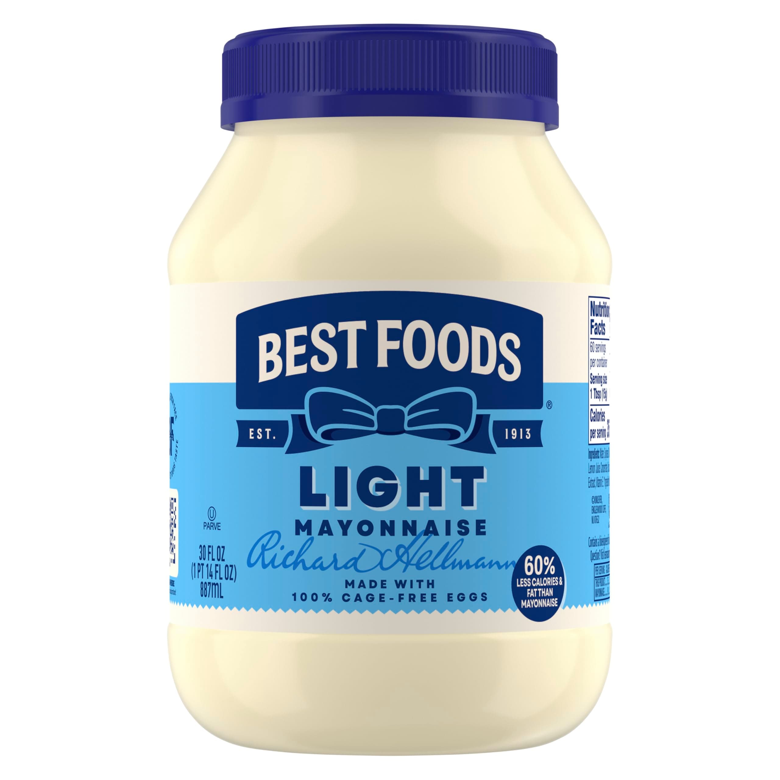 Mayonnaise Light Mayo For A Creamy Sandwich Spread or Condiment Made With 100% Cage-Free Eggs 30 oz