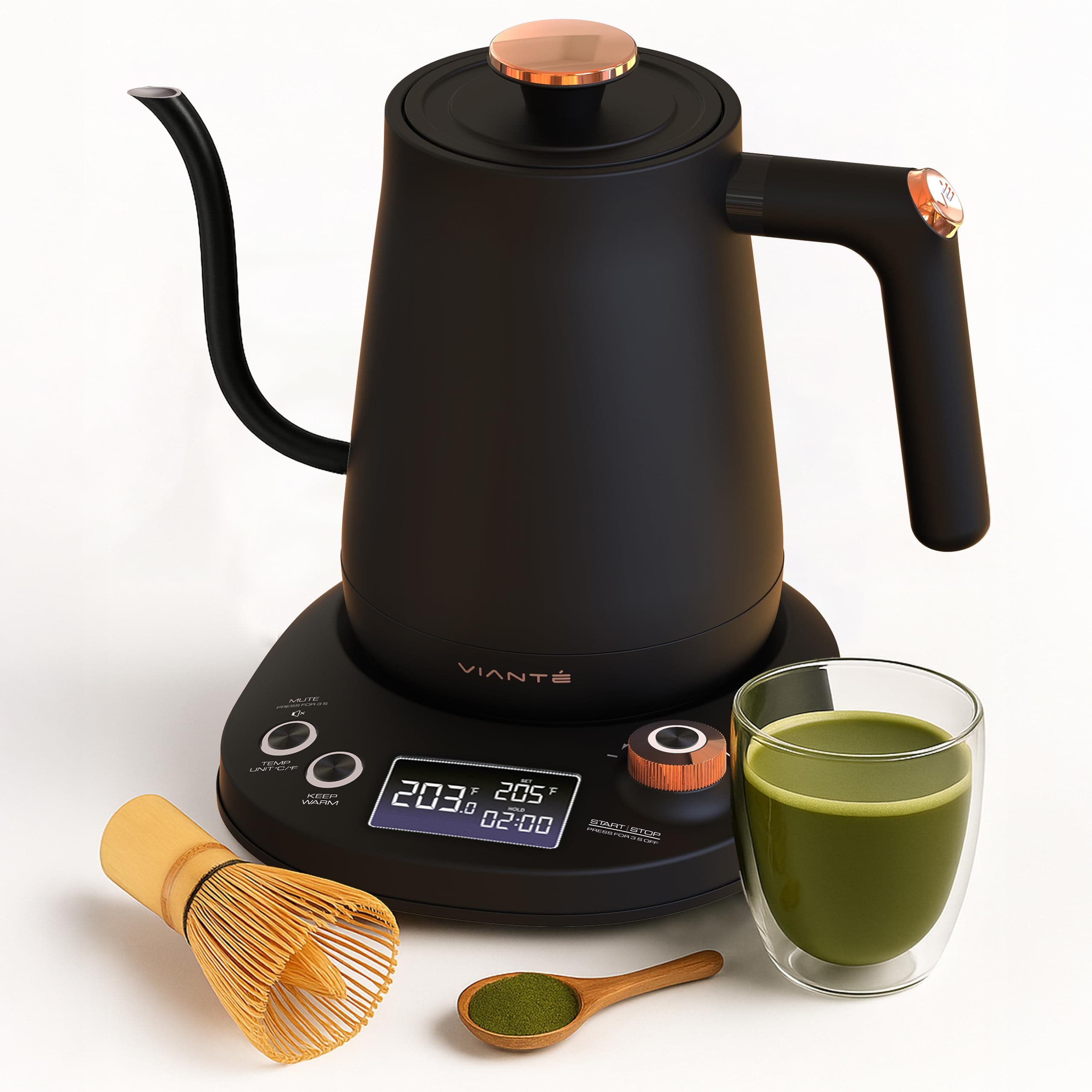 Electric Gooseneck Kettle with Precise Temperature Control. Pour Over Coffee & Tea Kettle. Boil-Dry Protection & Keep Warm Function. Stainless Steel, BPA-Free. Includes #2 Filters. 0.8L