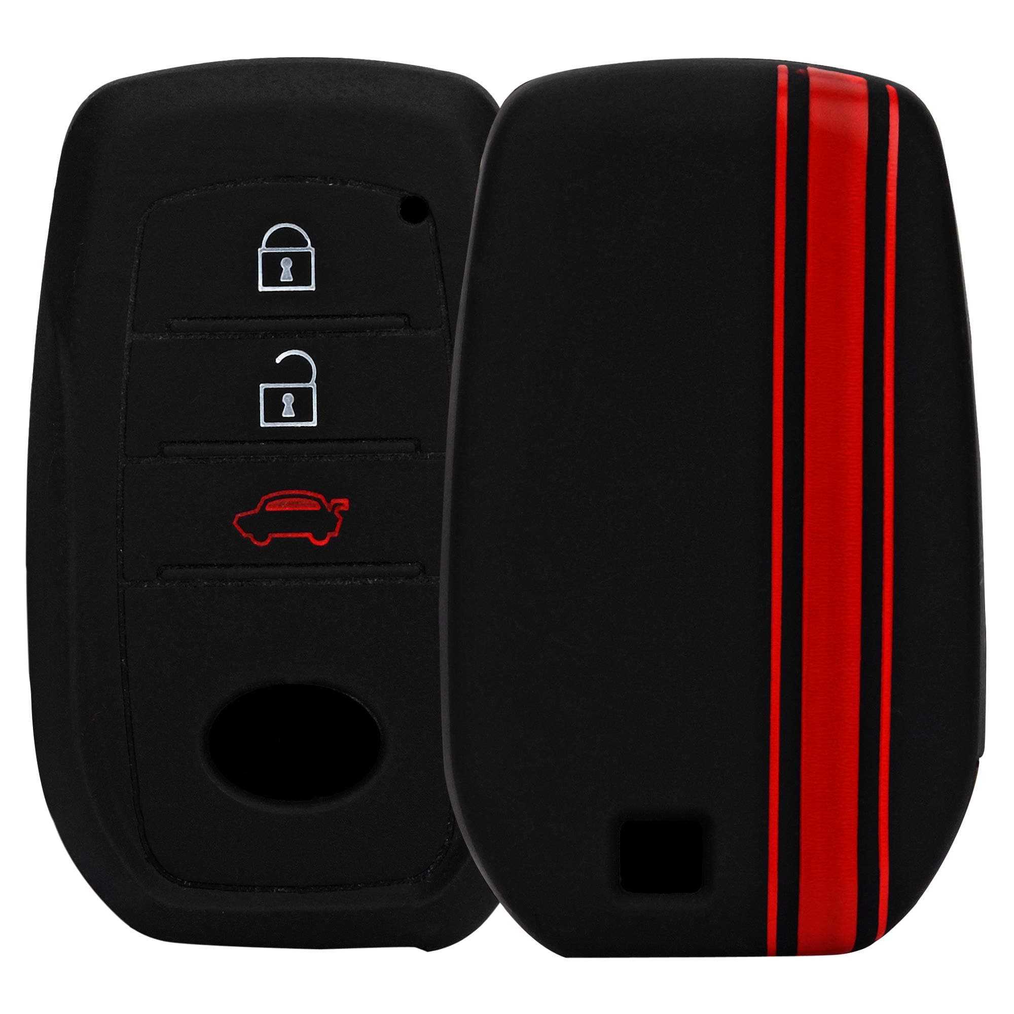 JVCV® Car Key Cover Compatible with Toyota Innova Crysta Hycross & Fortuner Smart Key - Rally Stripe (Black Red)