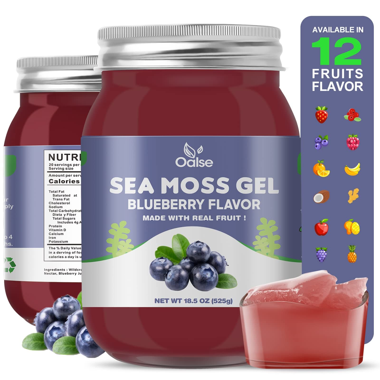 Sea Moss Gel - 18.5oz Blueberry Flavor Sea Moss Gel Organic Raw Nutritious Organic Sea Moss Gel in Minerals, Proteins & Vitamins, Vegan-Friendly