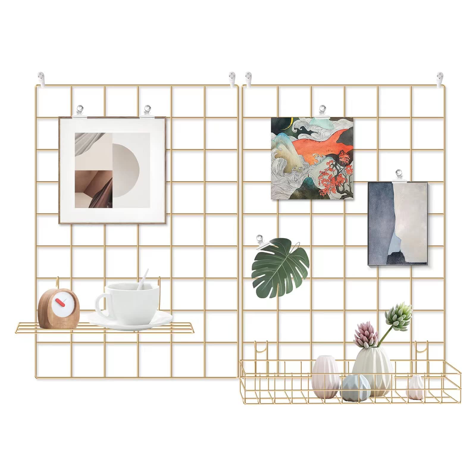 Grid Wire Board,for Memo Picture Panel Wall Decoration for Room Office Mat Photo Hanging Art Display Frames Desk Storage Organizer,17.3" x 11.8"(2Pack) (Gold)