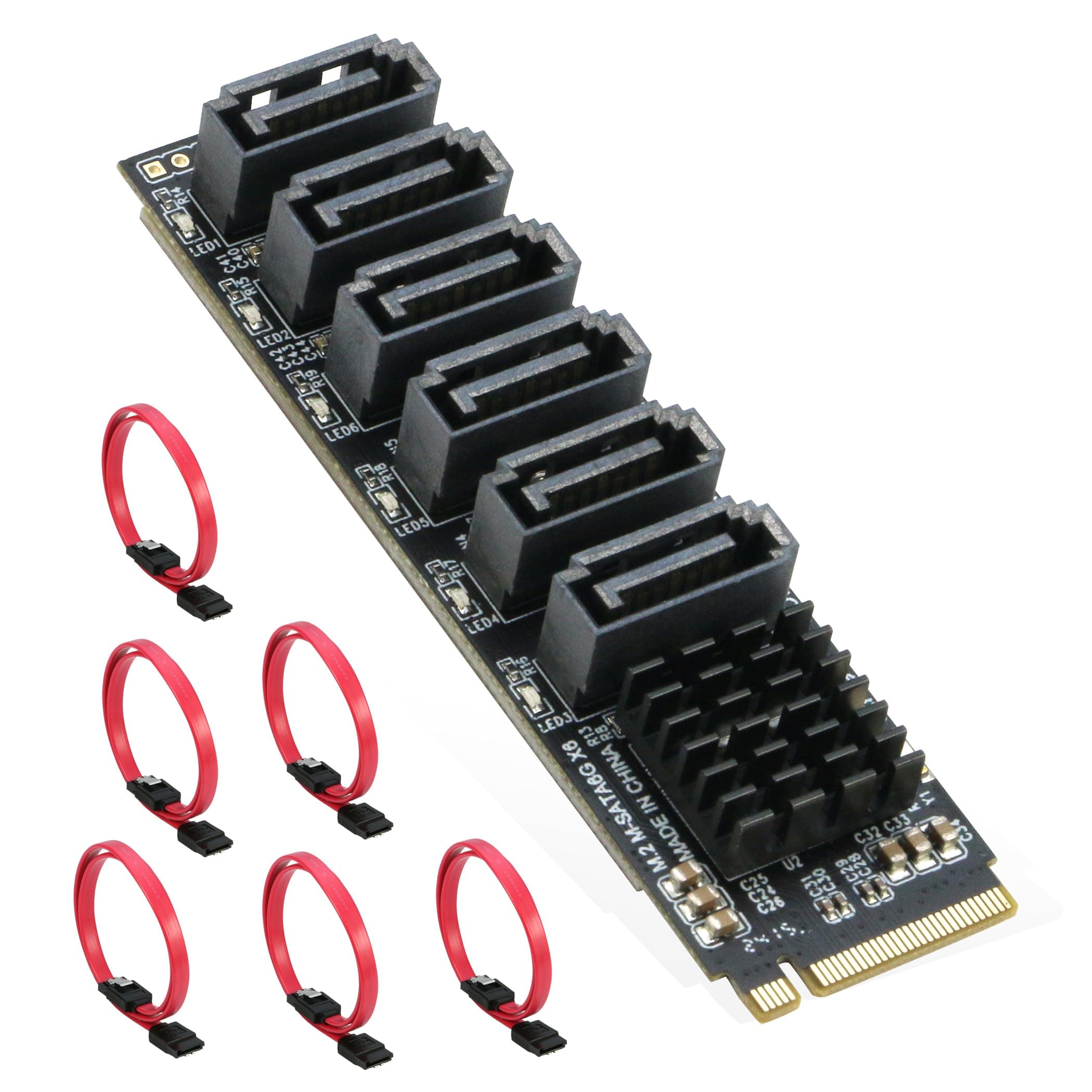 M.2 to SATA 3.0 Adapter [6-Port], RIITOP M.2 NVMe to 6 Ports SATA III Expansion Card Adapter 6Gbps with Chipset ASM1166