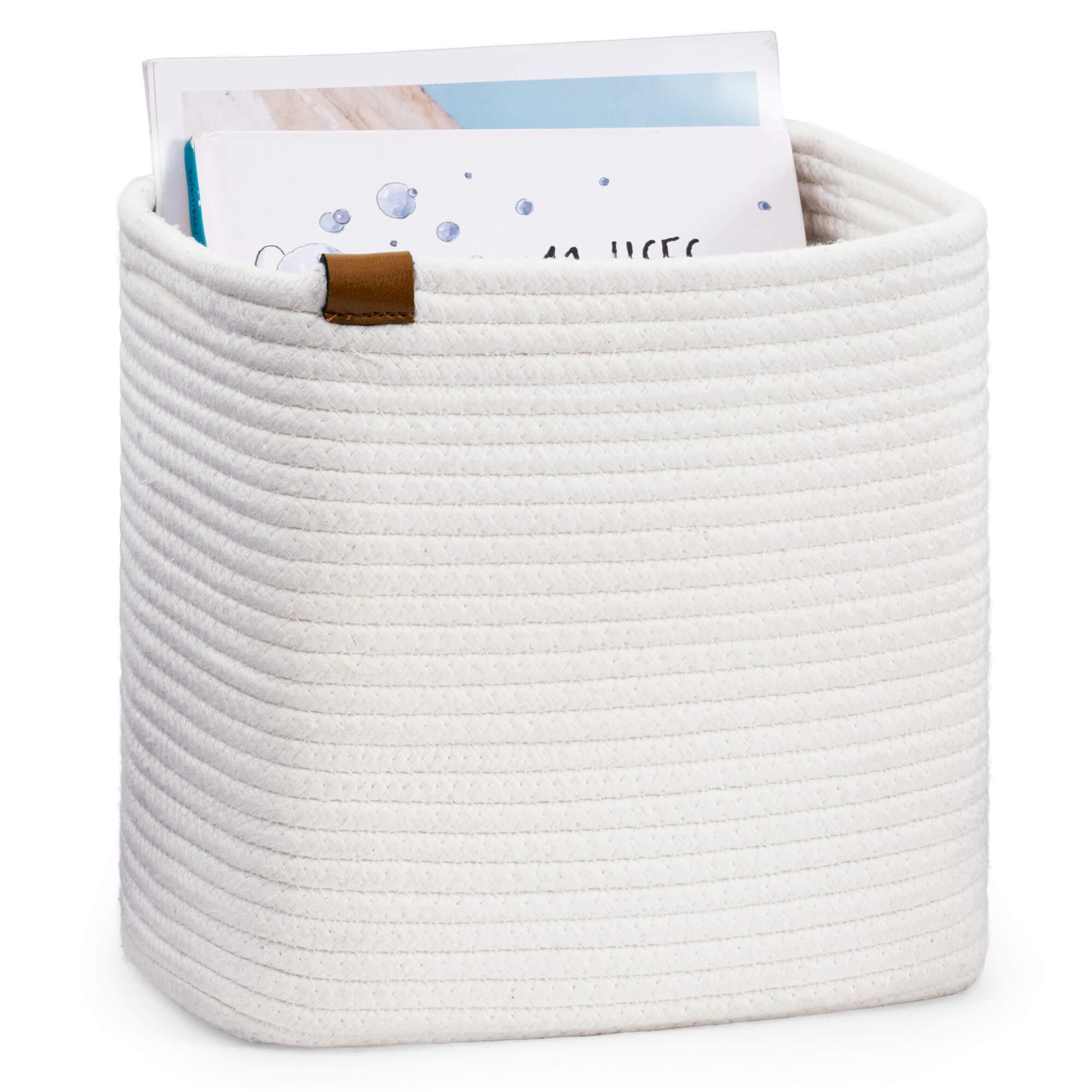 Goodpick Magazine Holder Soft Book Basket, White Cotton Rope Magazine File Holder to Store Books Newspaper and Record for Bathroom, Toilet, Living Room, Decorative Magazine Rack for Home Office