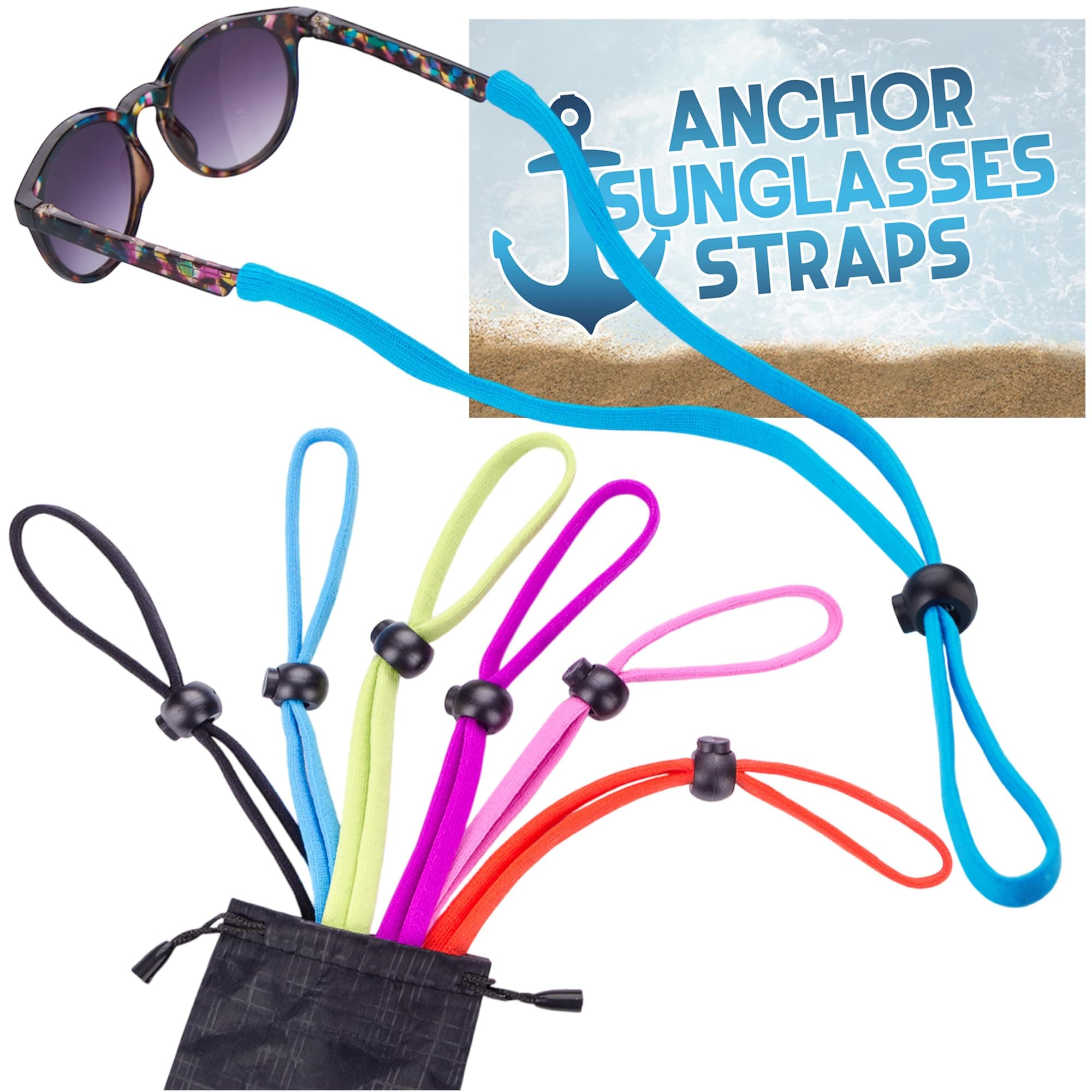Anchor Glasses Straps Sunglasses Strap Sports Safety Glasses Holder with Bonus Sunglass Carrying Case and Cloth