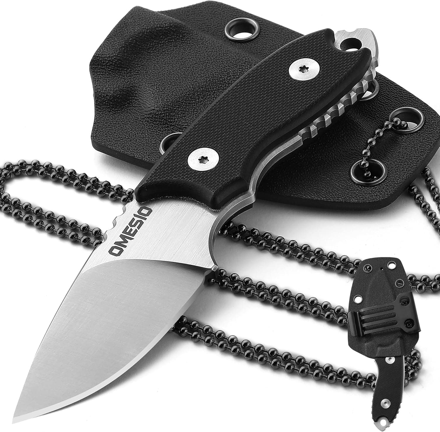 Neck Knife, 5.43" Neck Knife with Sheath and Necklace, Full Tang Small Fixed Blad Knife D2 Steel 2.17-Inch Blade G10 Handle for Outdoor, Survival, Camping, Tactical