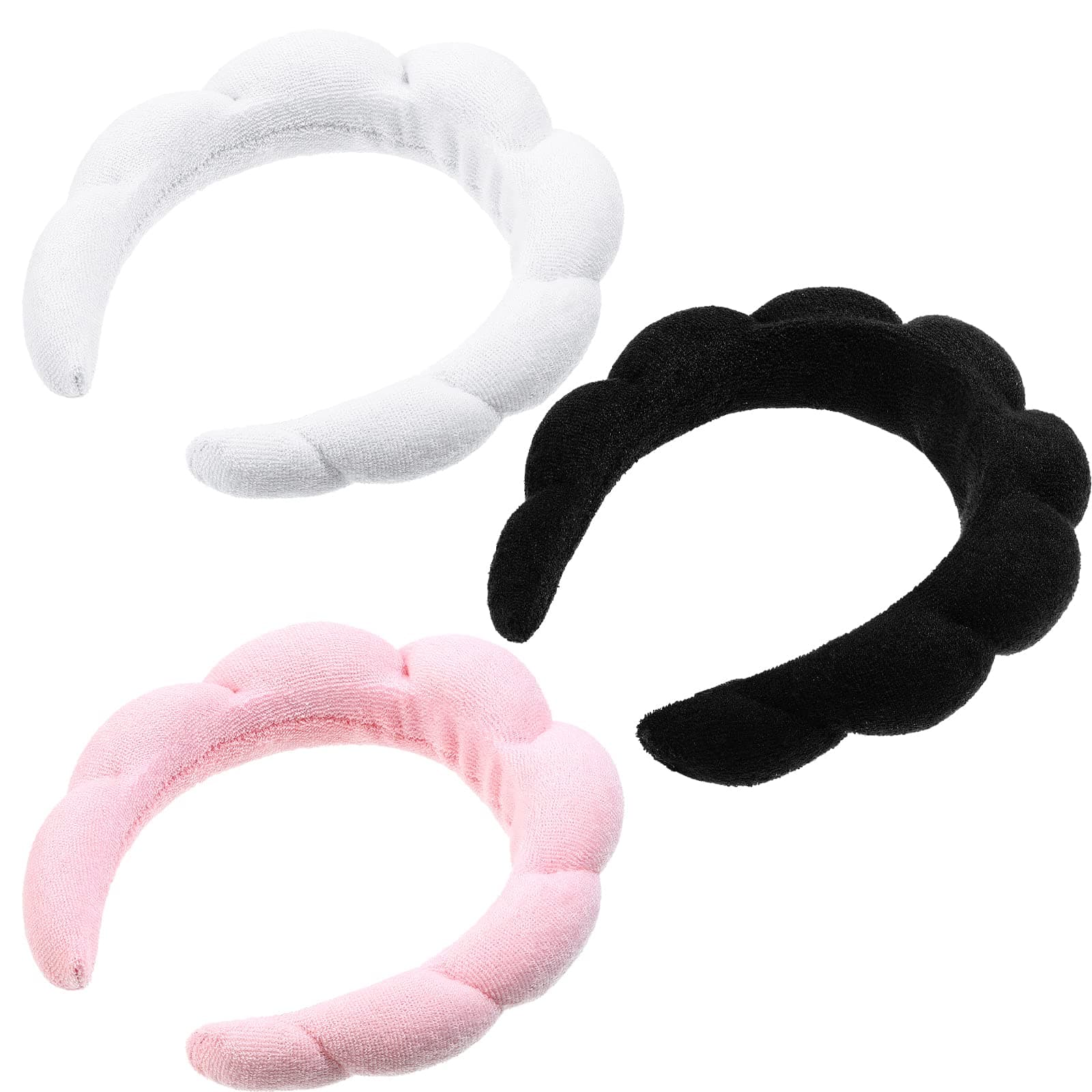 3 Pieces Makeup Headband Puffy Spa Sponge Terry Towel Cloth Fabric Headbands for Women Cute Hair Accessories Skincare Shower Face Washing Removal Facial Mask, Colors, One size