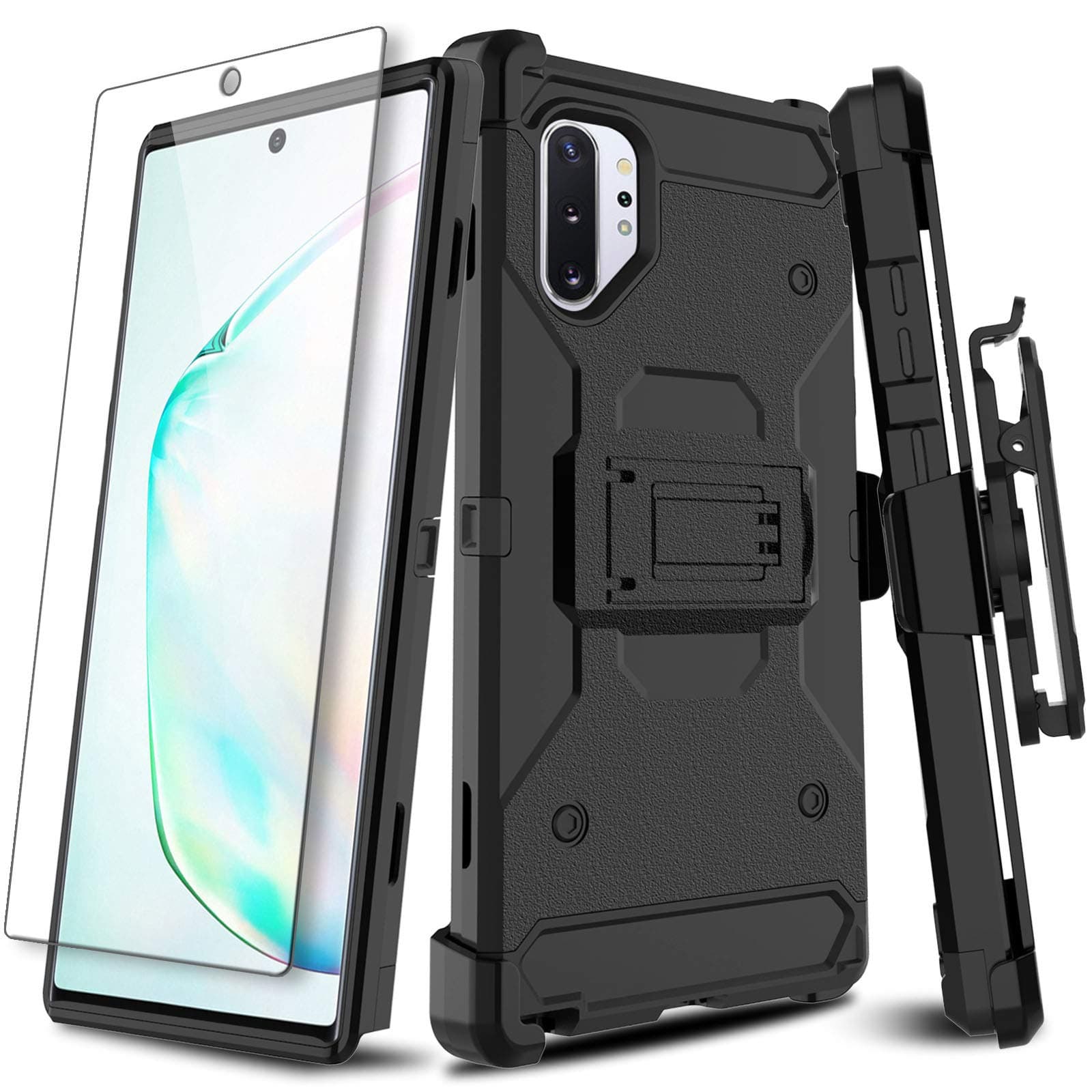Leptech Galaxy Note 10 Plus Case, Galaxy Note 10 Plus 5G Case with Soft TPU Screen Protector, Kickstand Series Heavy Duty Protection Phone Case Designed for Samsung Galaxy Note 10+/10 Plus (Black)