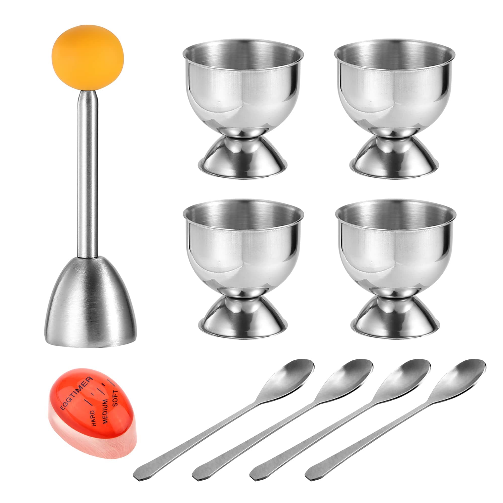 MOLFUJ Egg Cups for Soft Boiled Eggs with Spoons, Egg Cracker Topper Set with Egg Timer, Perfect Hard Boiled Egg Holder Cutter Tool for Breakfast