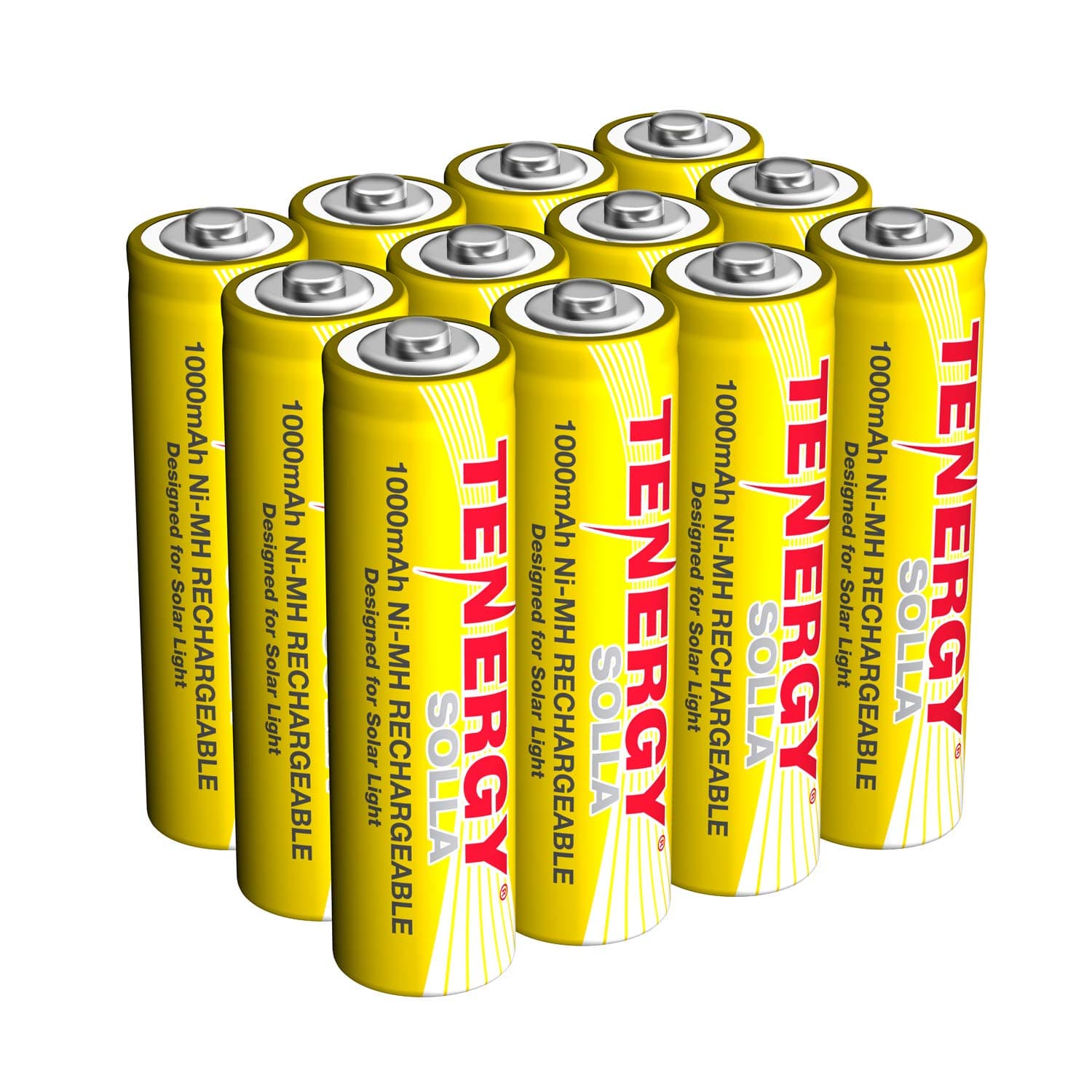 Tenergy Solla Rechargeable NiMH AA Battery, 1000mAh Solar Batteries for Solar Garden Lights, Anti-Leak, Outdoor Durability, 5+ Years Performance, 12 Pack, UL Certified