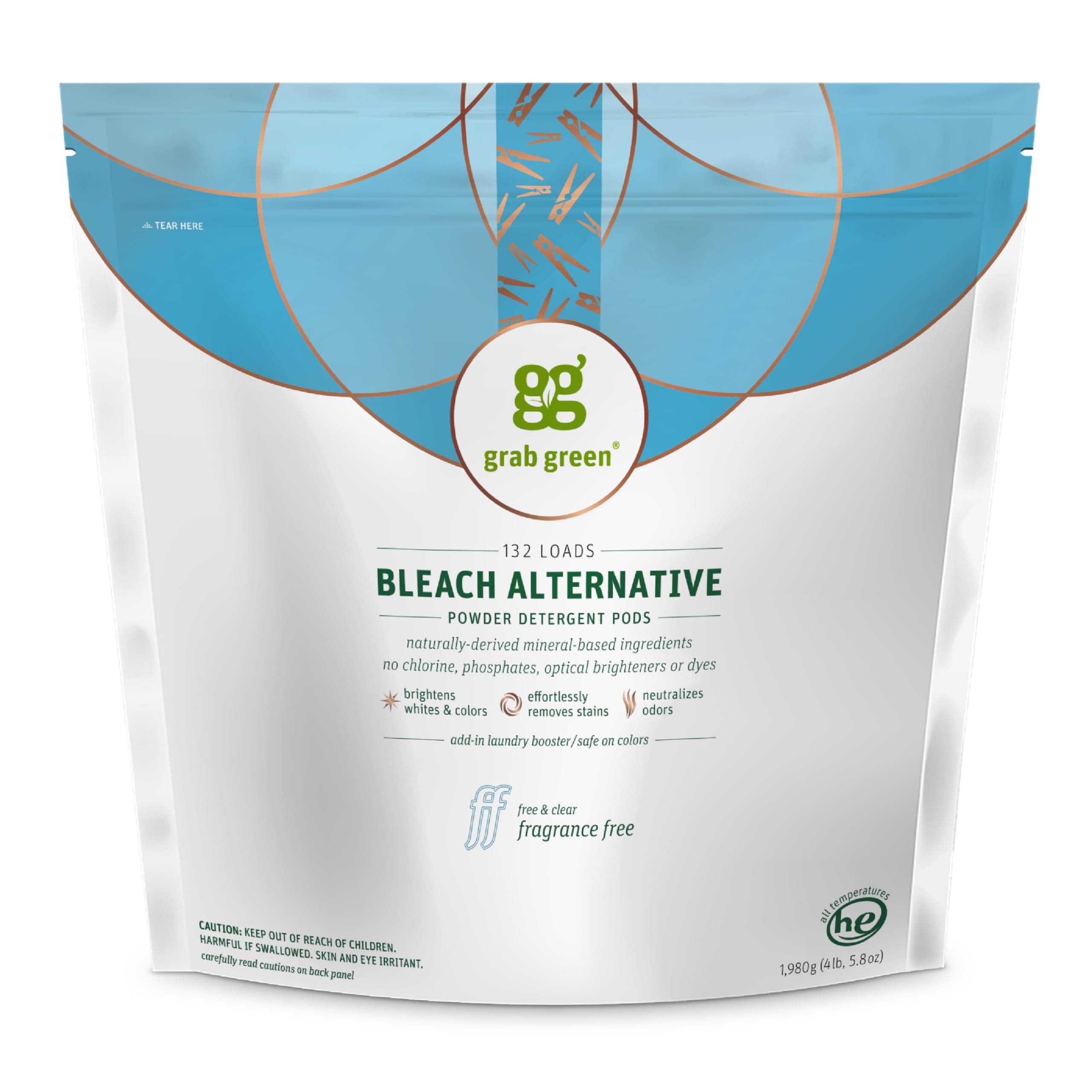 GrabGreen, Bleach Alternative, Fragrance Free, 132 Loads
