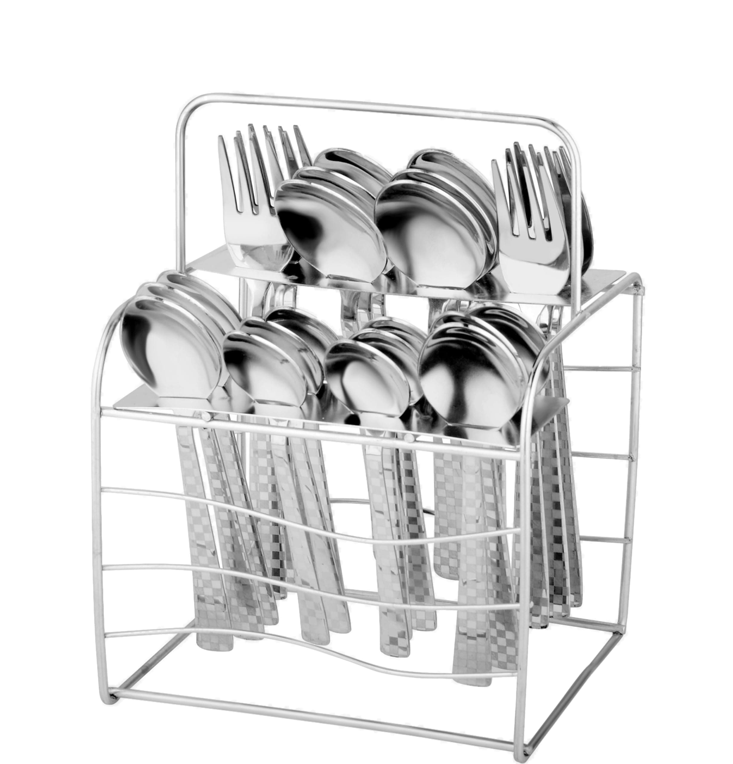 25 Pieces Decora Premium Stainless Steel Cutlery Set For Home & Kitchen (Contains: 6 Table Spoons, 6 Forks, 6 Master Spoons, 6 Soup Spoons, 1 SS Stand) Spoon Set, Dining Tableware Fancy- Silver