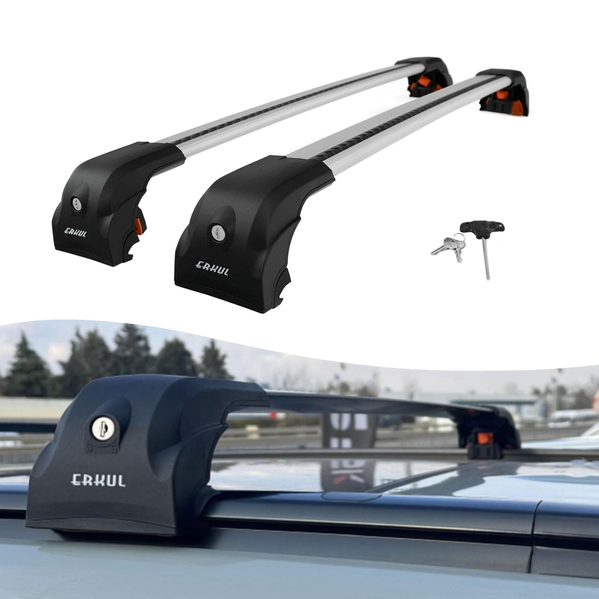 Premium Car Roof Bars for Hyundai Santa Cruz 4 Dr Double Cab 2022+; Lockable Roof Rack Cross Bars, Compatible with Flush-Mounted Roof Rails (2 Pcs) Grey