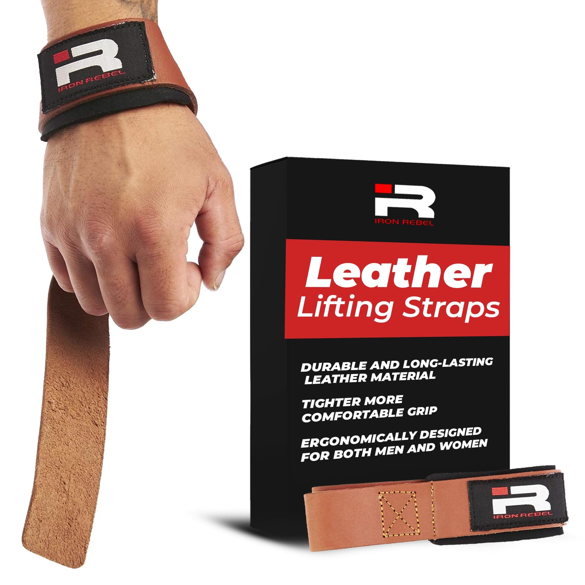 Leather Lifting Straps (Pair) - Premium Genuine Leather Wrist Straps for Weightlifting & Bodybuilding - Heavy Duty Leather Deadlift Straps for Men & Women - Durable Gym Straps for Rows & Shrugs
