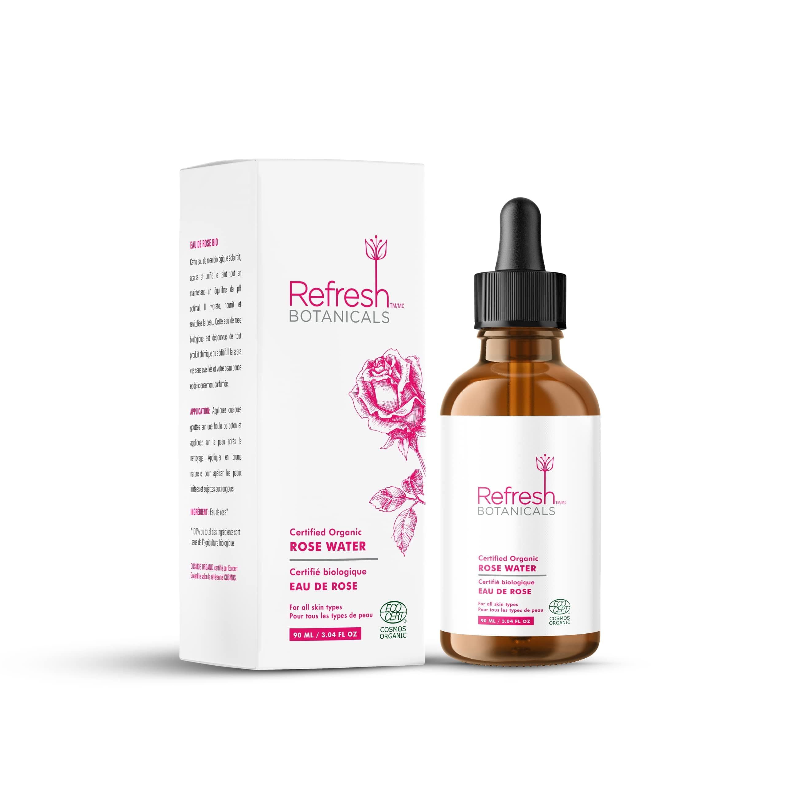 Refresh Botanicals Rose Water | 100% Pure & Organic Rose Water | Tones, Hydrates & Refreshes | For All Skin types | No Preservatives, No Artificial Fragrance