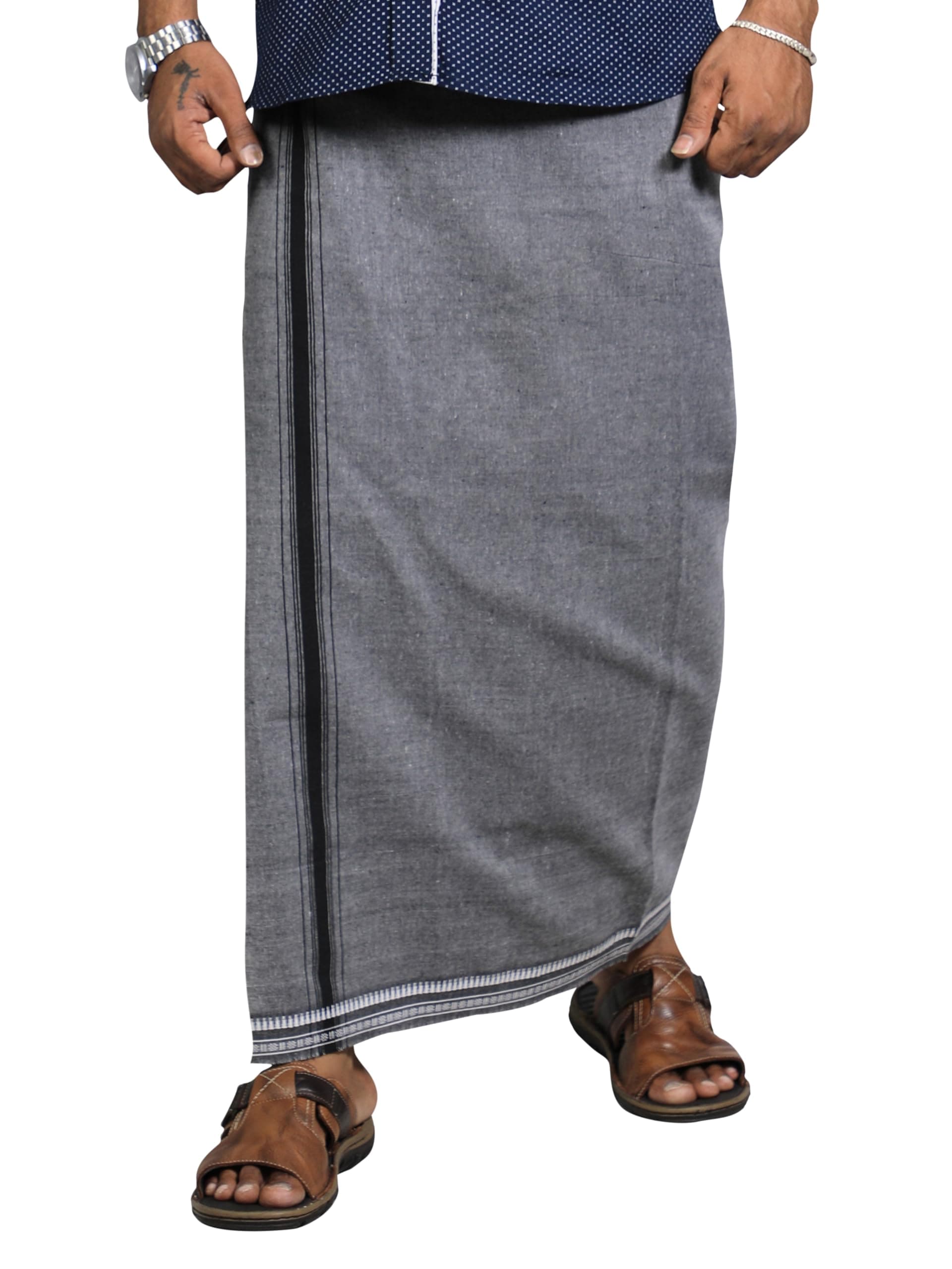 PRAKASAM COTTON Men’s Dhoti with Thalapathi Border (1.28 x 2.00 Mtrs), Single Piece Traditional Colour Dhoti – Pack of 1