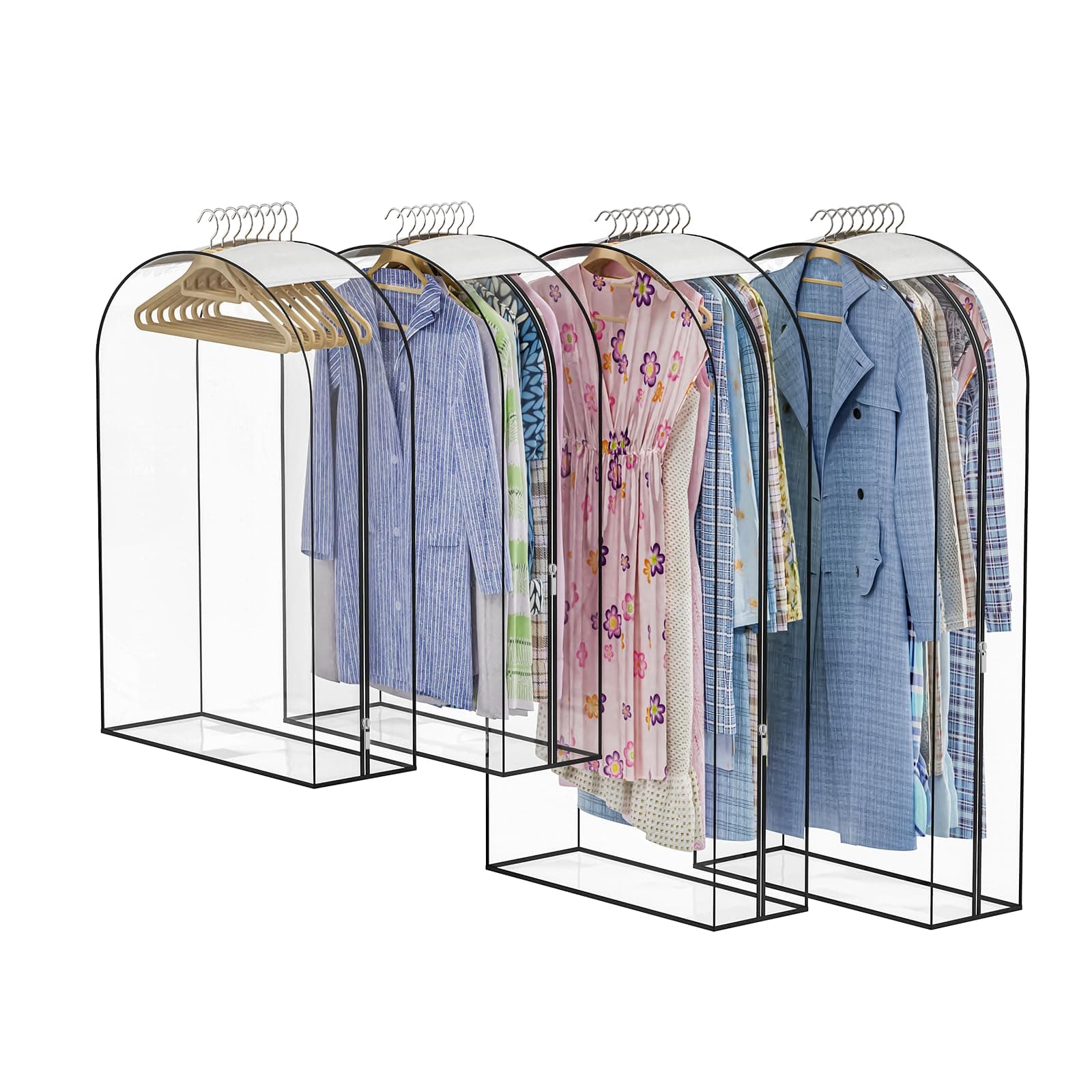 Upgraded Thickened Clear Garment Bags for Hanging Clothes 4 Packs (40 & 50 inch), 10“ Gusseted Clothes Hanging Storage Bags for Closet, Shirts, Coats, Dresses