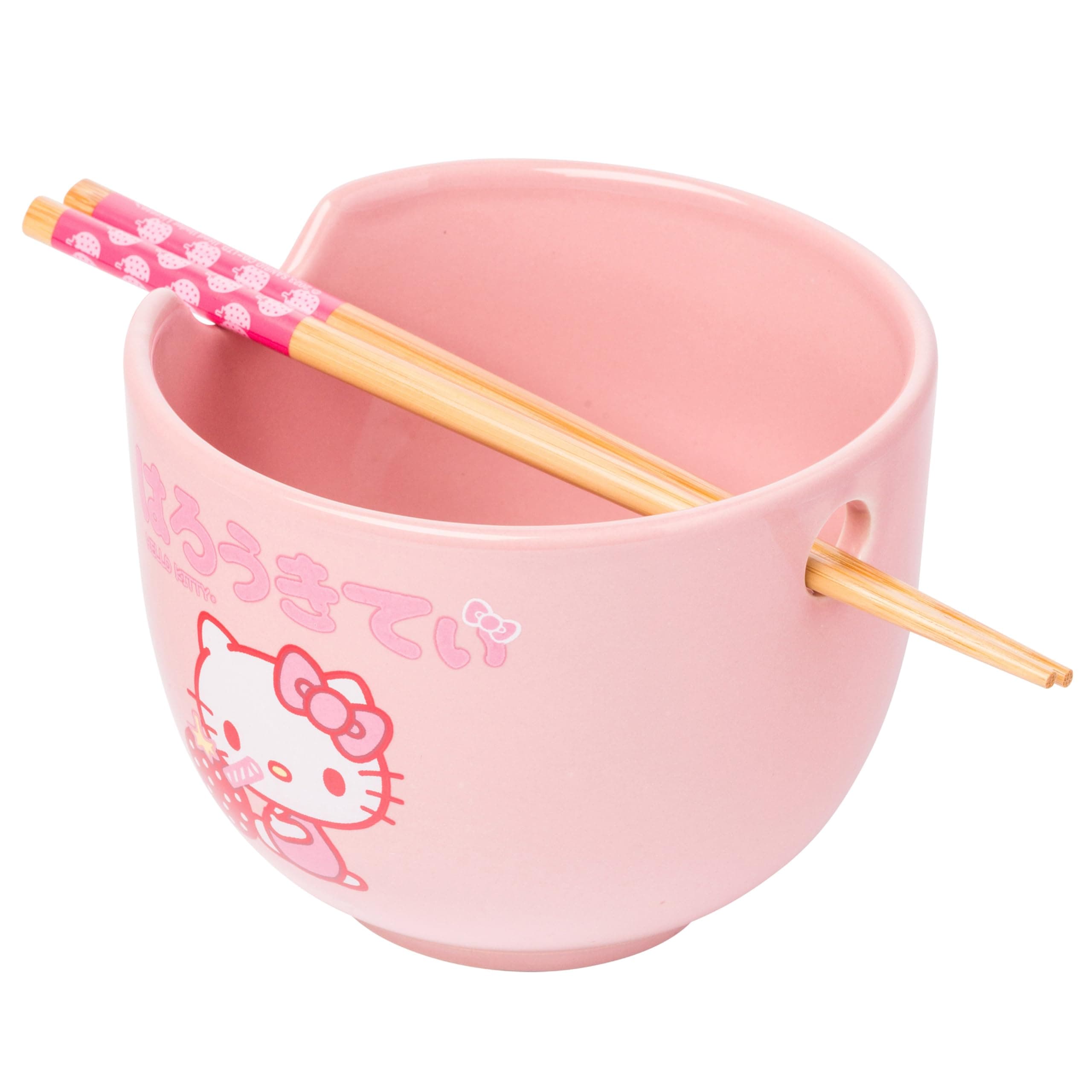 Hello Kitty Strawberry Milk Ceramic Ramen Bowl with Chopsticks, 20 Ounces
