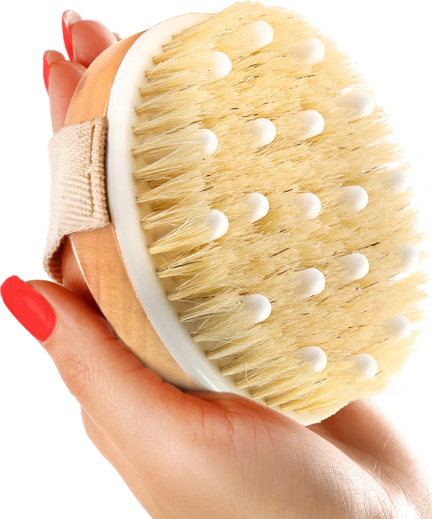 FREEDOM GOODS Dry Body Brush (100% Natural Bristle Brush), Reduce Cellulite - Dry Brush for Cellulite and Lymphatic Drainage, Soft Massage Nodular Exfoliating Brush - Shower Brush Body Scrubber Skin
