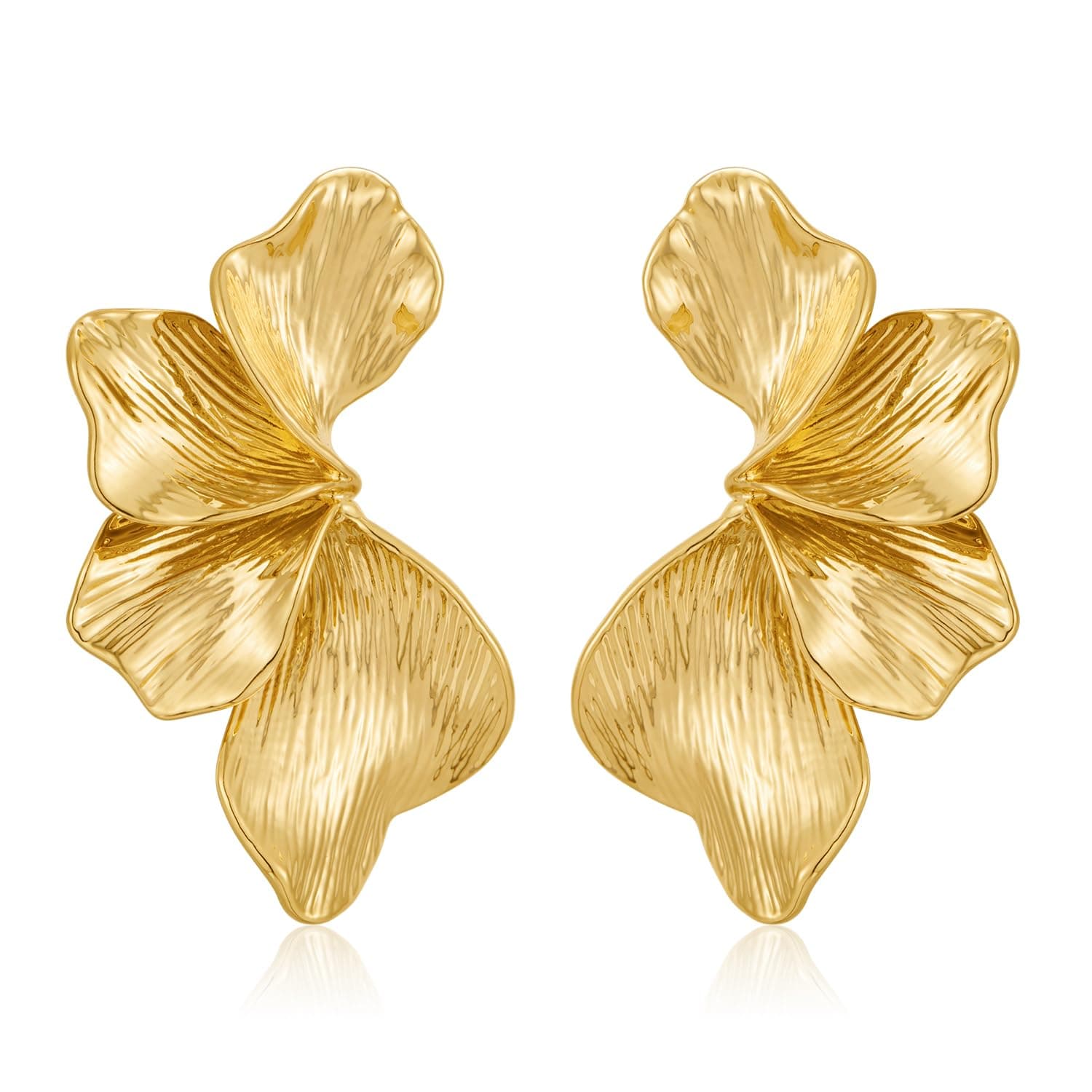 Chunky Gold Statement Earrings For Women Gold Plated Sectored Flower Leaf Shell Angel Wing Earrings Trendy Boho Jewelry For Women Large Stud Earrings Hypoallergenic Earrings