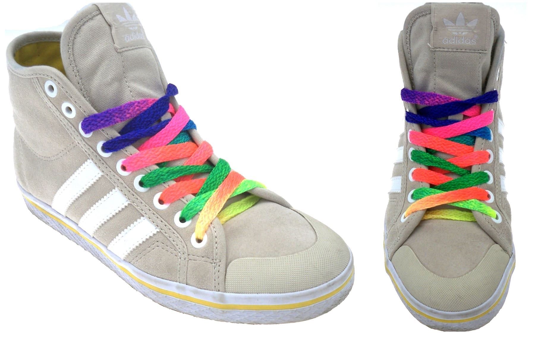 HENBRANDT90CM RAINBOW FLAT SHOELACES SHOE LACES ADULT CHILDRENS KIDS MULTI COLOURED