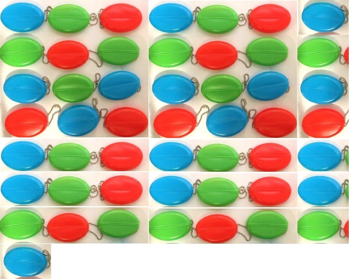 Oval Squeeze Plastic Coin Purse Set of 50 random colors (Blue, Red, Green,)