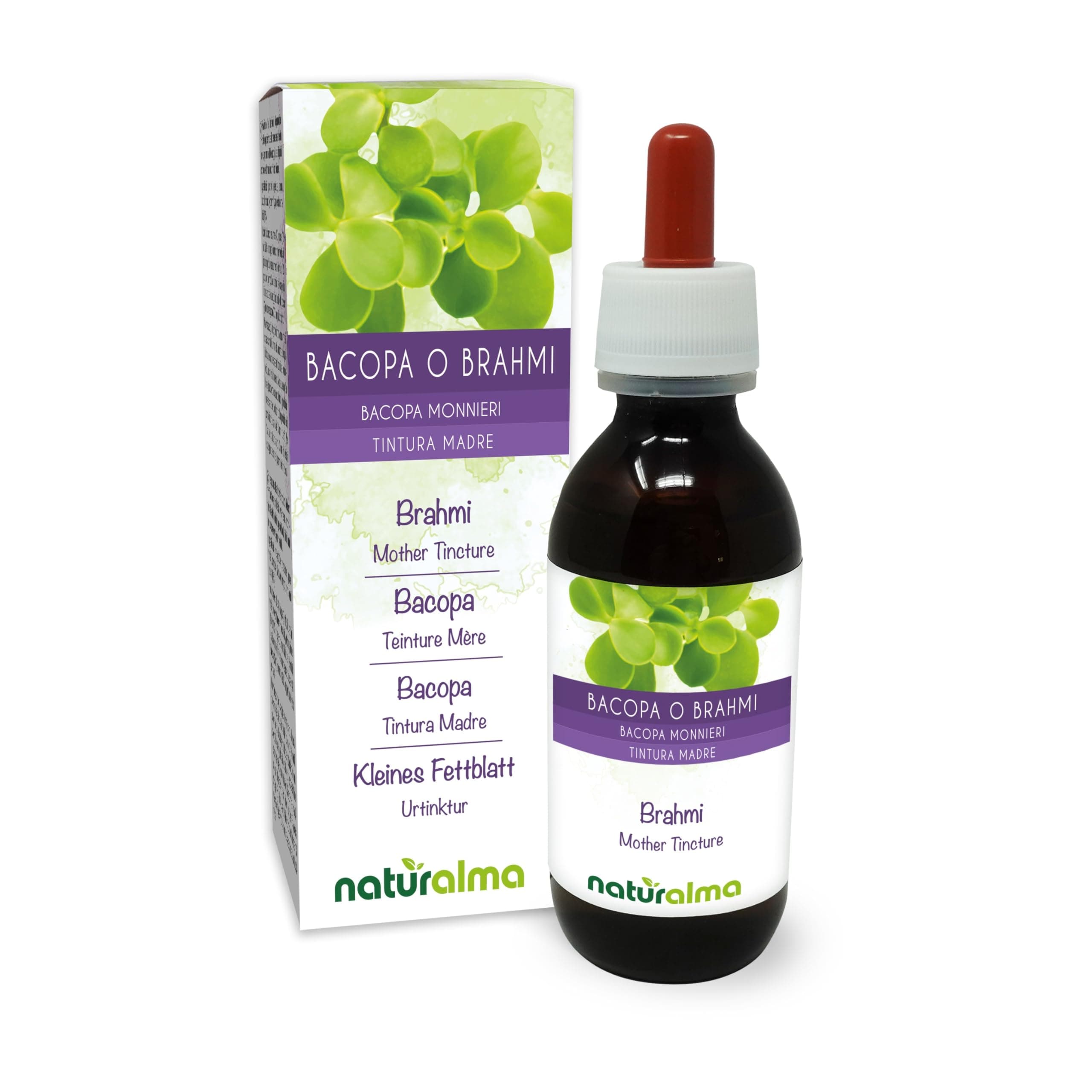 Bacopa or Brahmi (Bacopa monnieri) herb Alcohol-Free Mother Tincture Naturalma - Liquid Extract Drops 120 ml - Food Supplement - Vegan