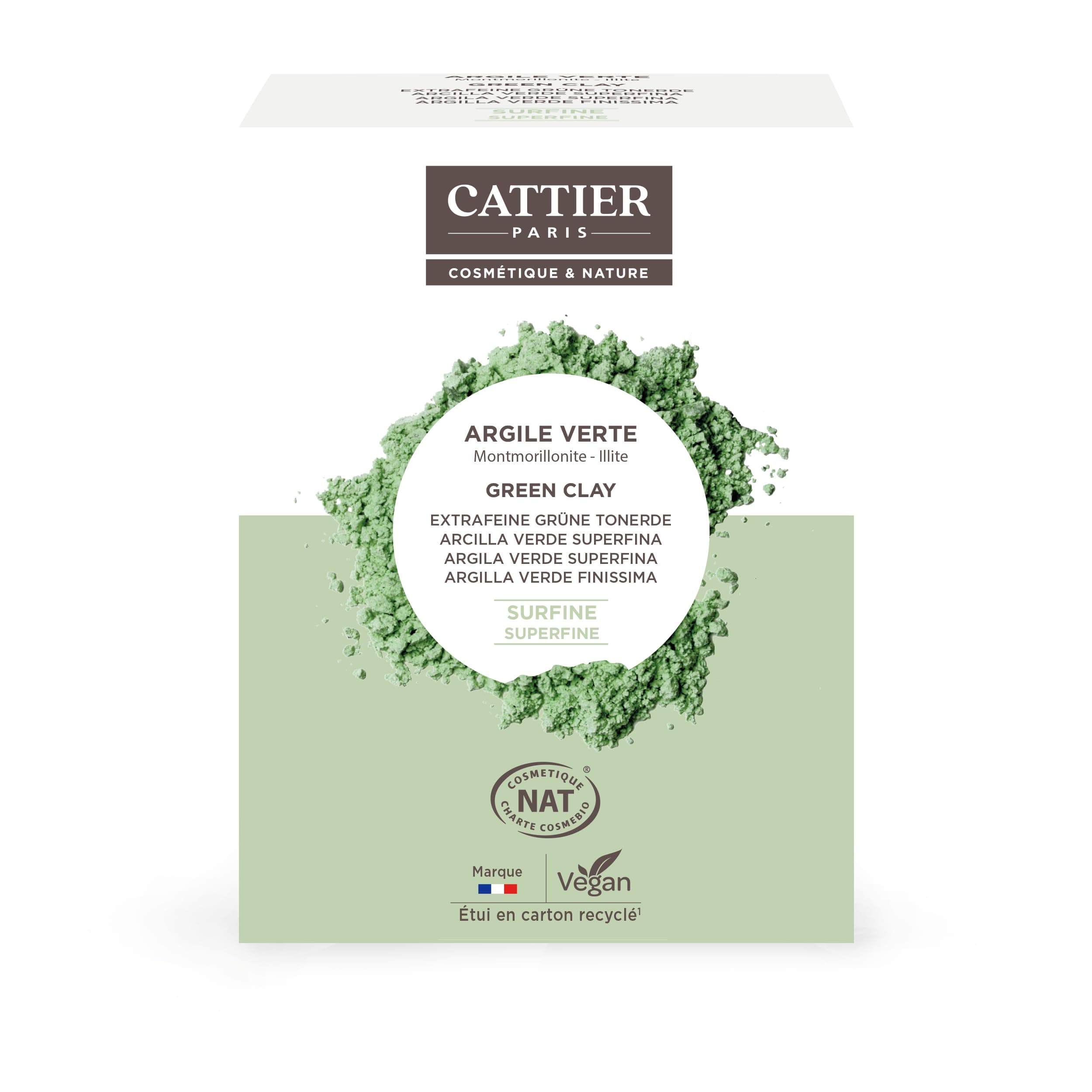 Cattier Argile Verte Surfine 1kg Bio Pour Peau Normale, Peau Mature, Peau à problèmes, Peau Mixte, Peau Grasse