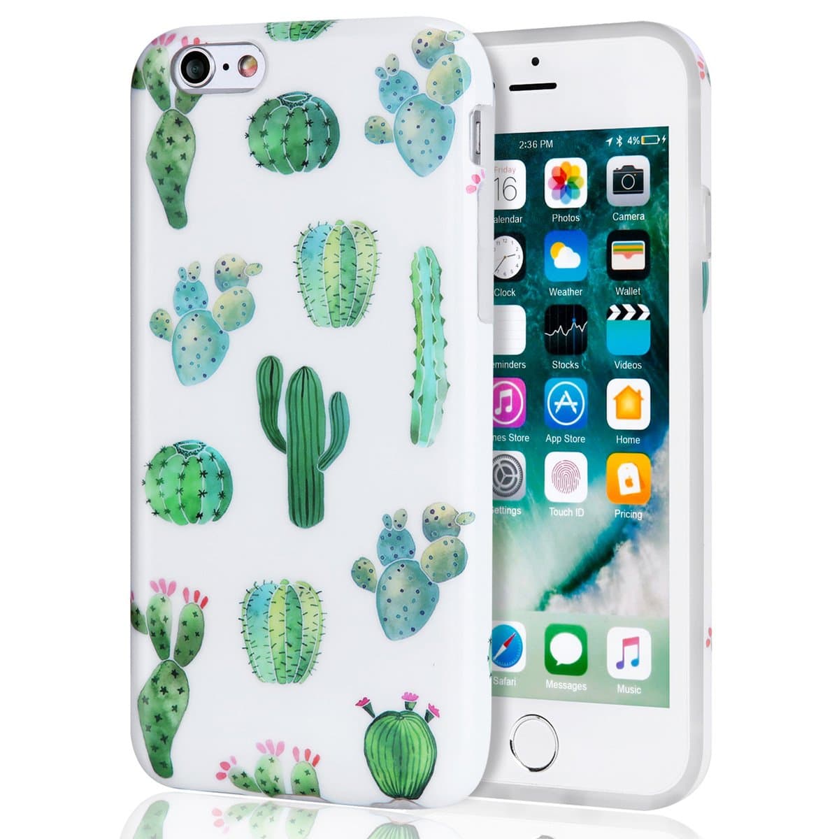 iPhone 6s Plus Case, Cactus iPhone 6 Plus Case for Girls, Women Best Protective Cute Clear Slim Glossy TPU Soft Rubber Silicone White Green Cover Phone Case for Apple iPhone 6 Plus/iPhone 6s Plus