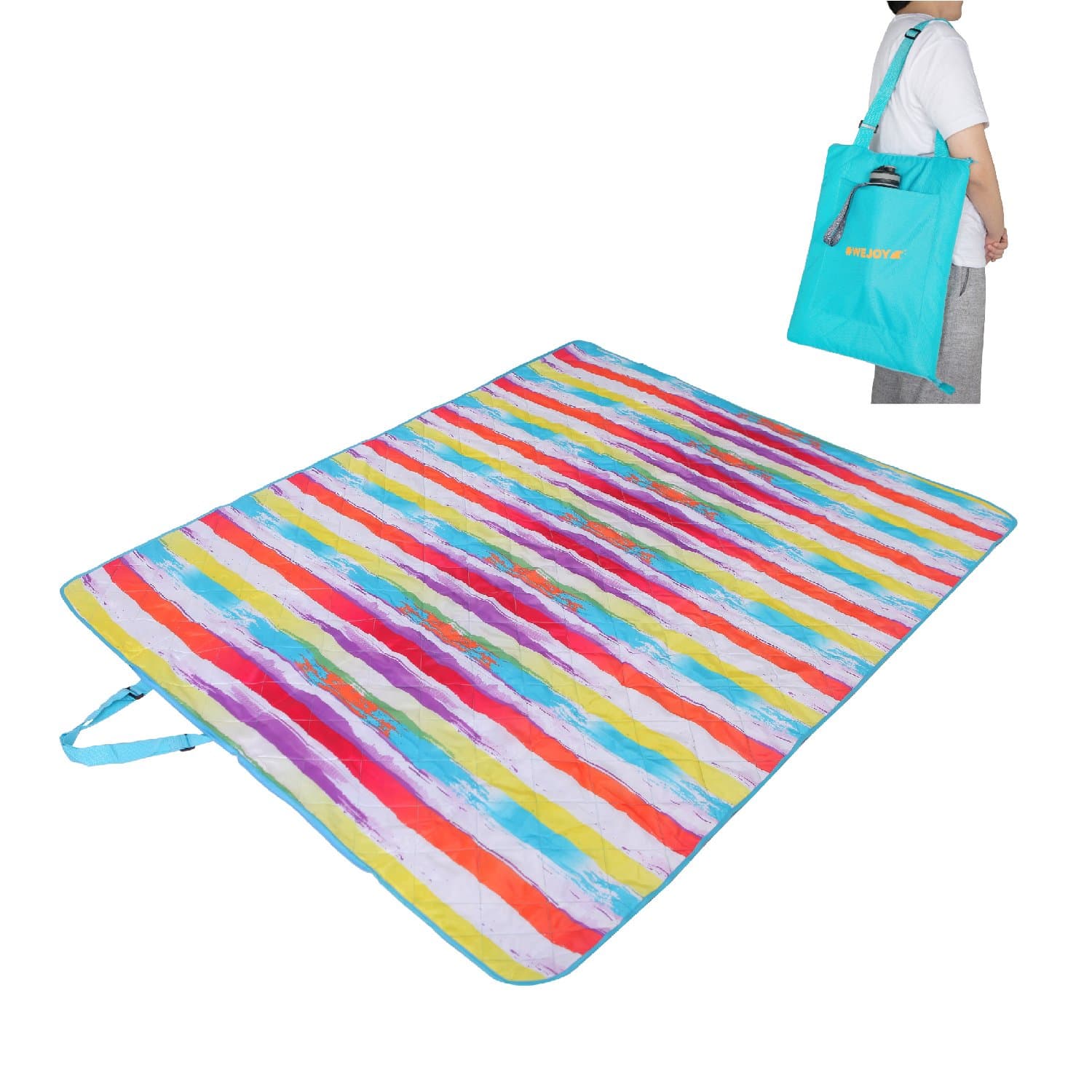 #WEJOY Rainbow Multifunctional Outdoor Blanket Water Resistant Mat for Family Picnics, Beach, Camping & More with Included Carry Bag