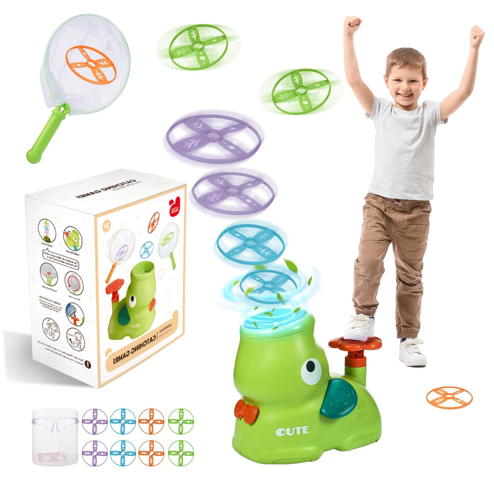 Outdoor Toy for Kids Toys Age 3-8, Flying Disc Launcher Toy Garden Toys for 2-6 Year old Girls Boys Flying Saucer Toy Easter Gifts for 3-10 Year Old Boy Girls Autism Flying