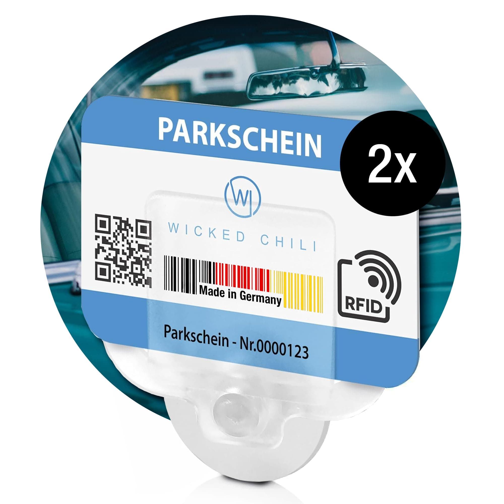 Wicked Chili 2x Parking Permit, Ticket and Note Holder for Car Windscreen, Clips with Removable Suction Cup, Avoid parking fine, Set of 2 (Made in Germany) transparent