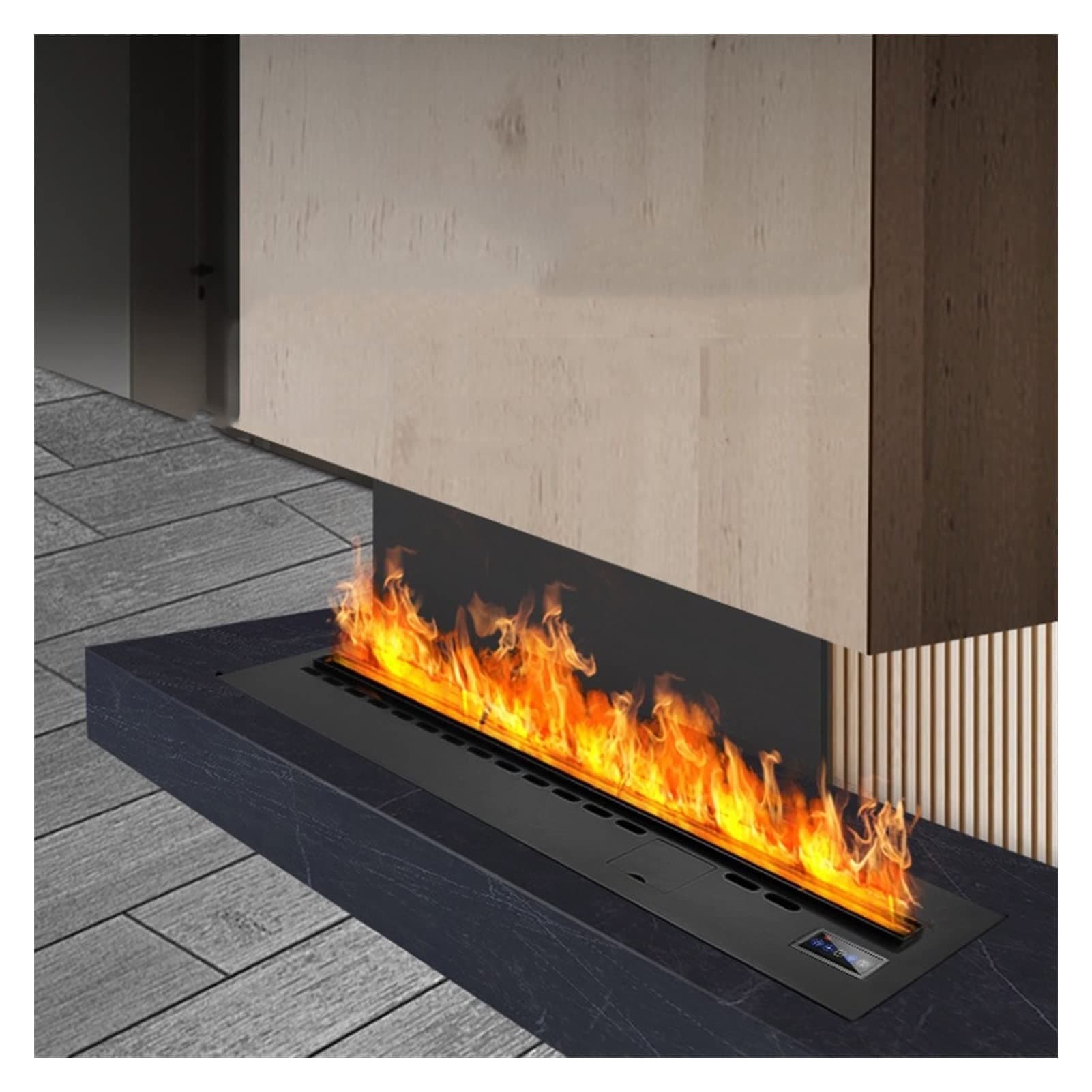 Electrical Fireplace 3D Simulation Flame Electric Fireplace 7 Color Flame Ultra-thin Metal Panel Embedded Fireplace Home Decoration Steam Fireplace with Remote Control and Touch Screen Switch, Black e